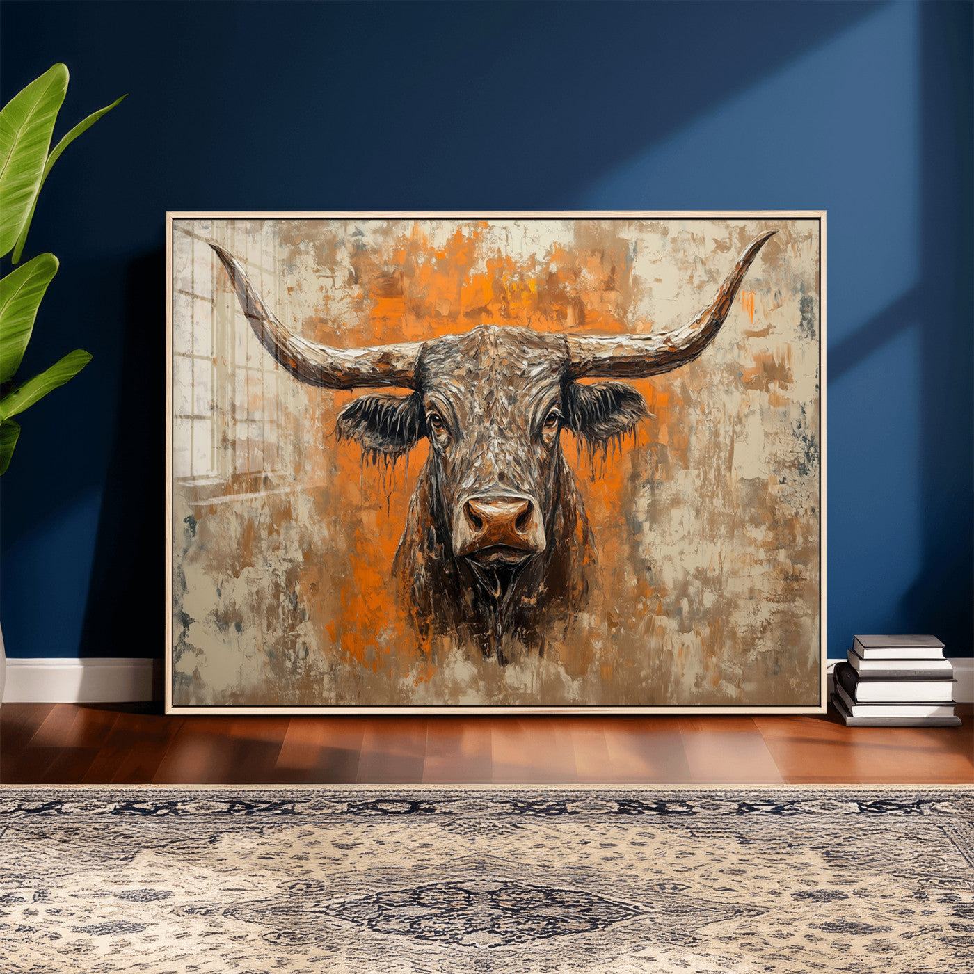 49976-MGV-CV-36X24 - Abstract Cow Longhorn Bull Wall Art Canvas Print - Rustic Texas Western Cattle Artwork