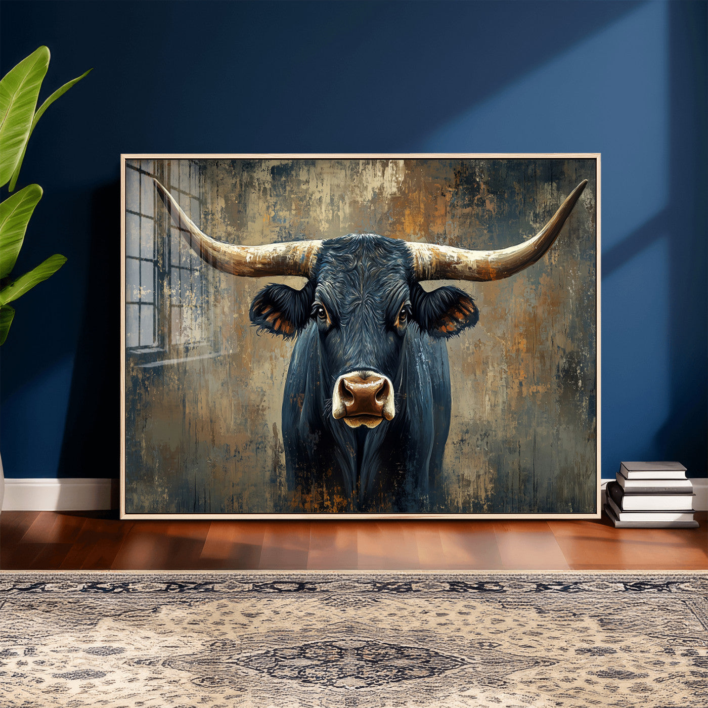 42026-MGV-CV-36X24 - Texas Western Wall Art Canvas Print - Abstract Cow Longhorn Bull Wall Art Canvas Print - Rustic Cow