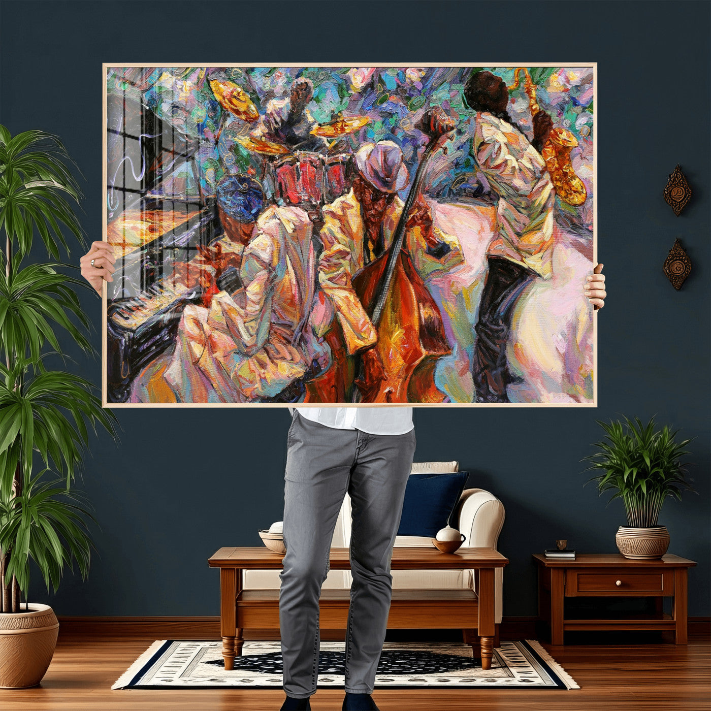 34929-MGV-CV-36X24 - African American Jazz Art Music Abstract Wall Art Painting Canvas Wall Art