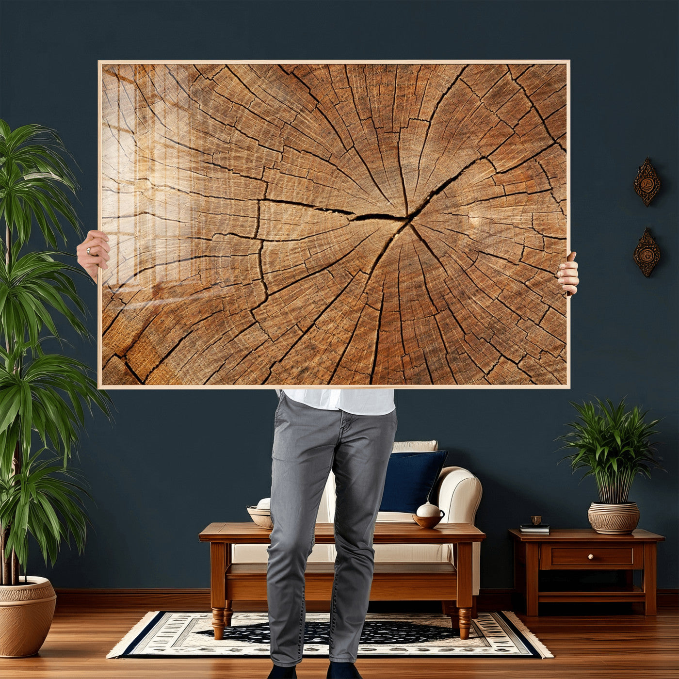 61710-MGV-CV-36X24 - Tree Ring Canvas Art, Rustic Wood Grain Wall Art, Tree Slice Decor for Modern Homes, Giclee