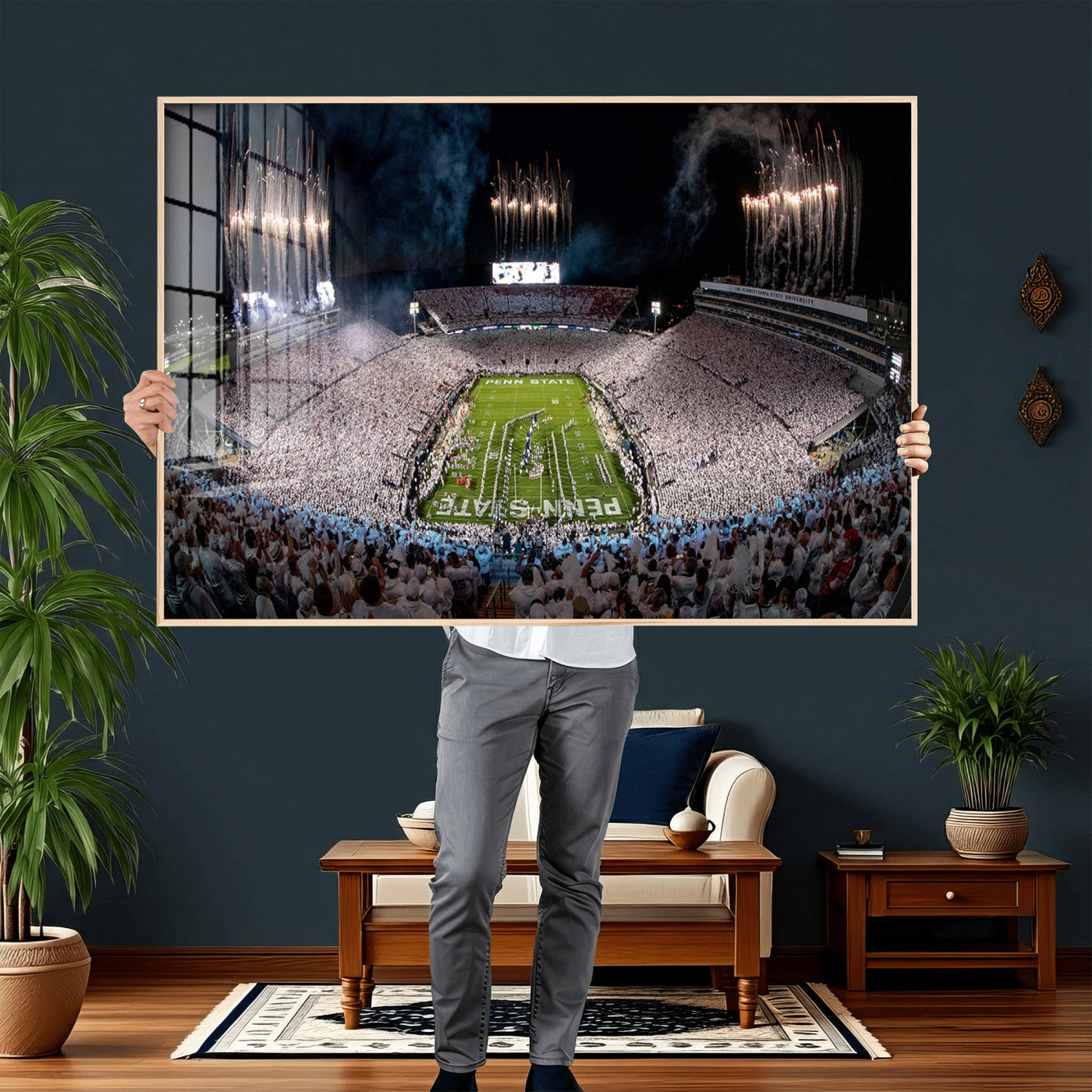11391-MGV-CV-36X24 - Penn State Football Wall Art Canvas Print – Framed Stadium Game Day Sports Team Spirit Artwork for Home, Office
