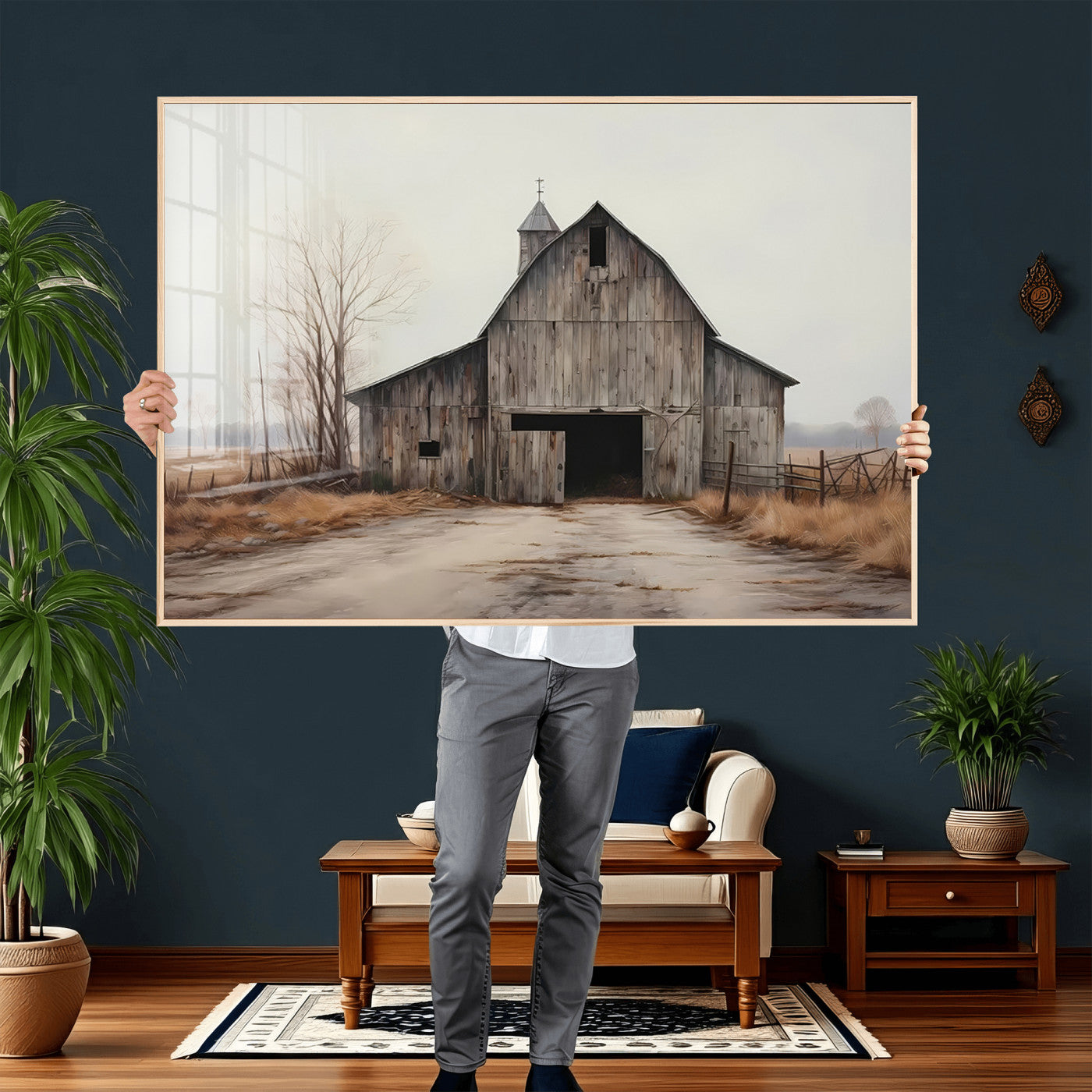 11602-MGV-CV-36X24 - Farmhouse Rustic Barn Wall Art Canvas Print – Framed and Ready to Hang – Perfect Addition to