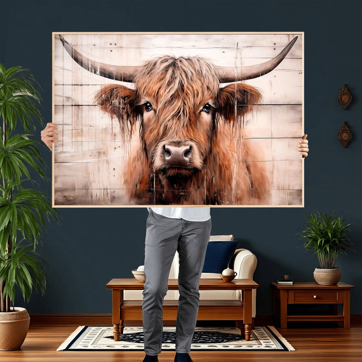 93730-MGV-CV-36X24 - Vintage Scottish Highland Cow Cattle Art Print Farmhouse Wall Art Canvas Print