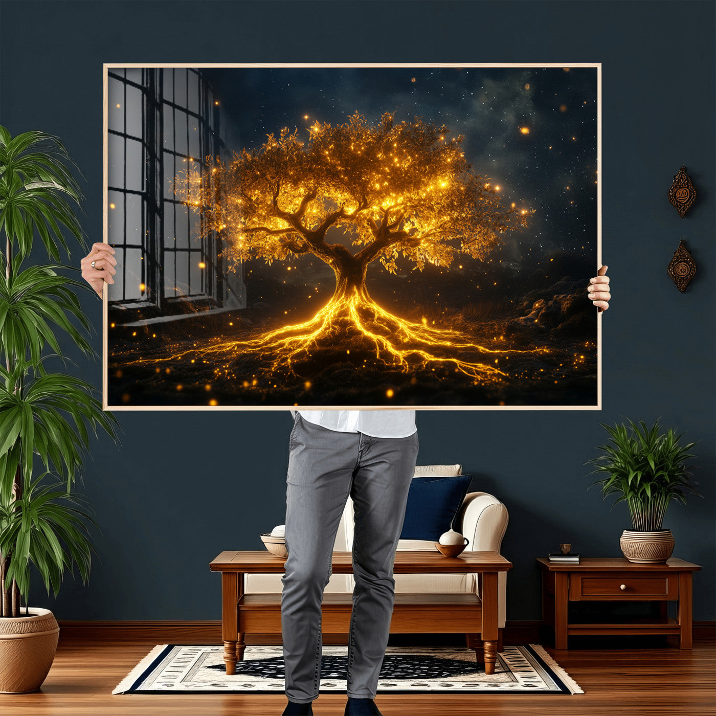 60194-MGV-CV-36X24 - Golden Tree of Life Canvas Wall Art Print - Majestic Tree of Life Print for Living Room and Office Decor