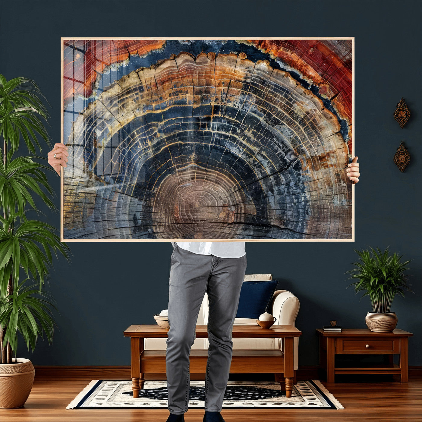 63519-MGV-CV-36X24 - Abstract Tree Ring Wall Art Canvas Print – Colorful Framed Minimalist Nature Tree Rings Home Artwork for Home and Office Decor