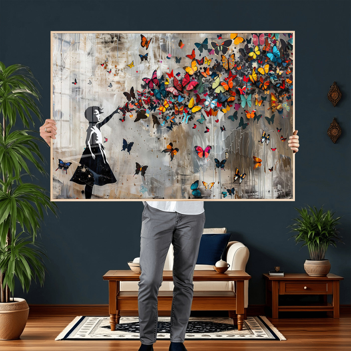 51446-MGV-CV-36X24 - Banksy Butterfly Girl Wall Art | 3-Piece Butterfly Girl Canvas