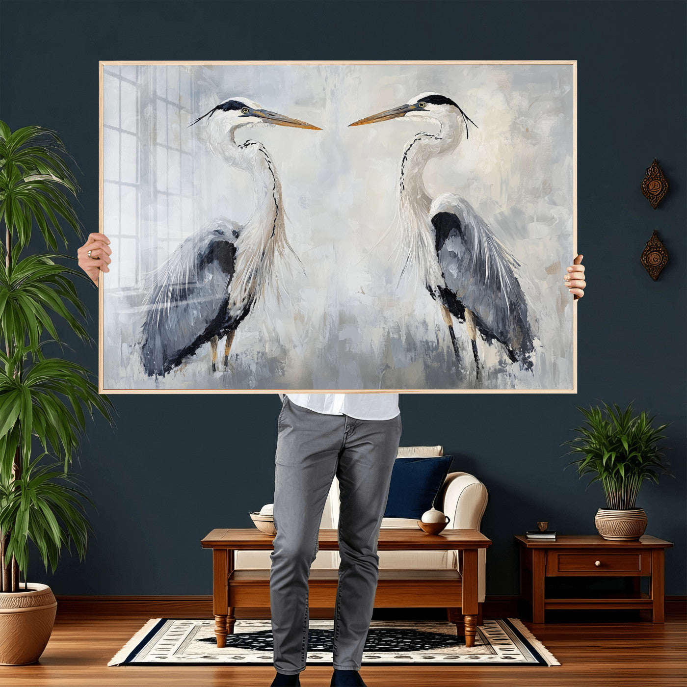 90806932-MGV-CV-36X24 - Heron Wall Art Wall Art Canvas Print, Framed Bird Canvas Decor Art Picture Print, Nature Inspired Perfect Coastal Minimalist Decor Artwork