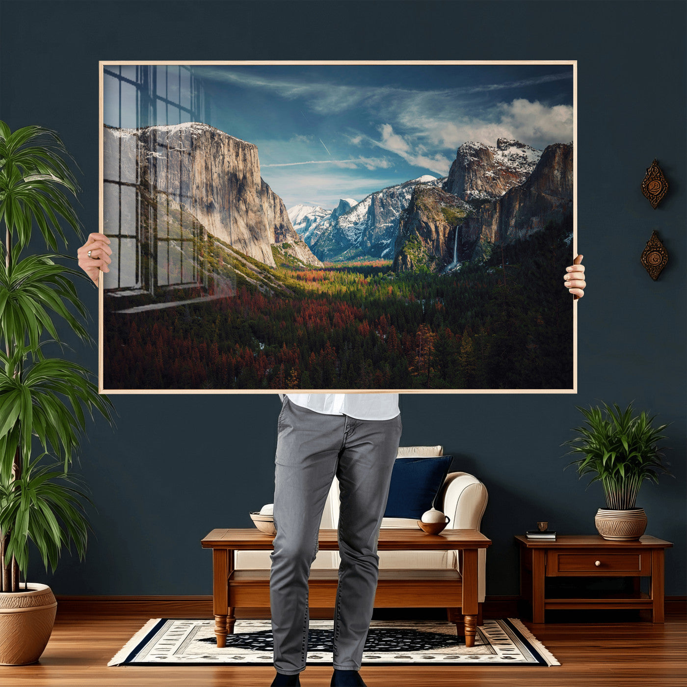 15244033-MGV-CV-36X24 - Yosemite National Park Wall Art – Framed Mountain Landscape El Capitan Canvas Print Scenic Decor for Home, Office Decor