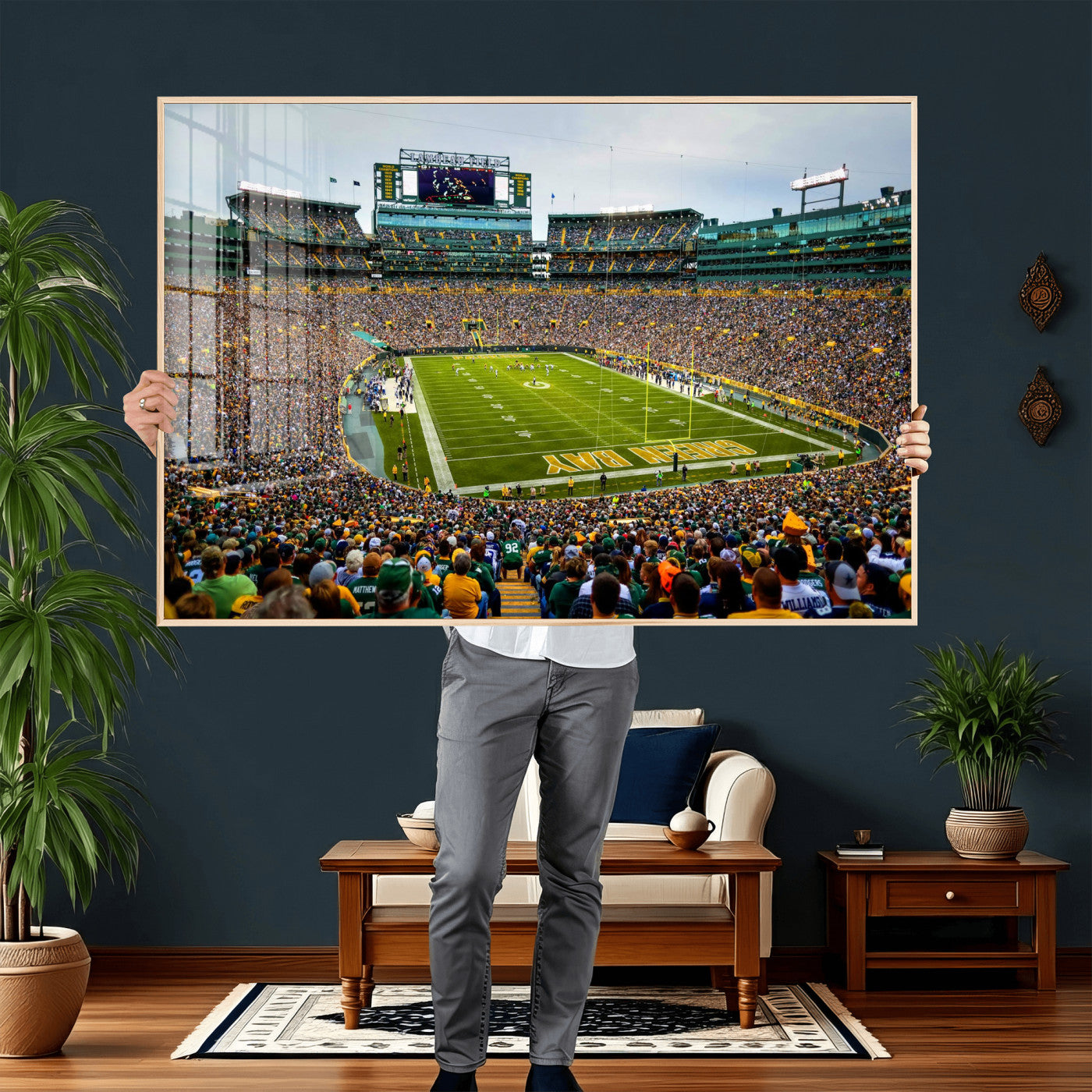 56521752-MGV-CV-36X24 - Green Bay Packers Stadium Wall Art Canvas Print, Lambeau Field Football Stadium Artwork, Framed Wall Art Ready to Hang