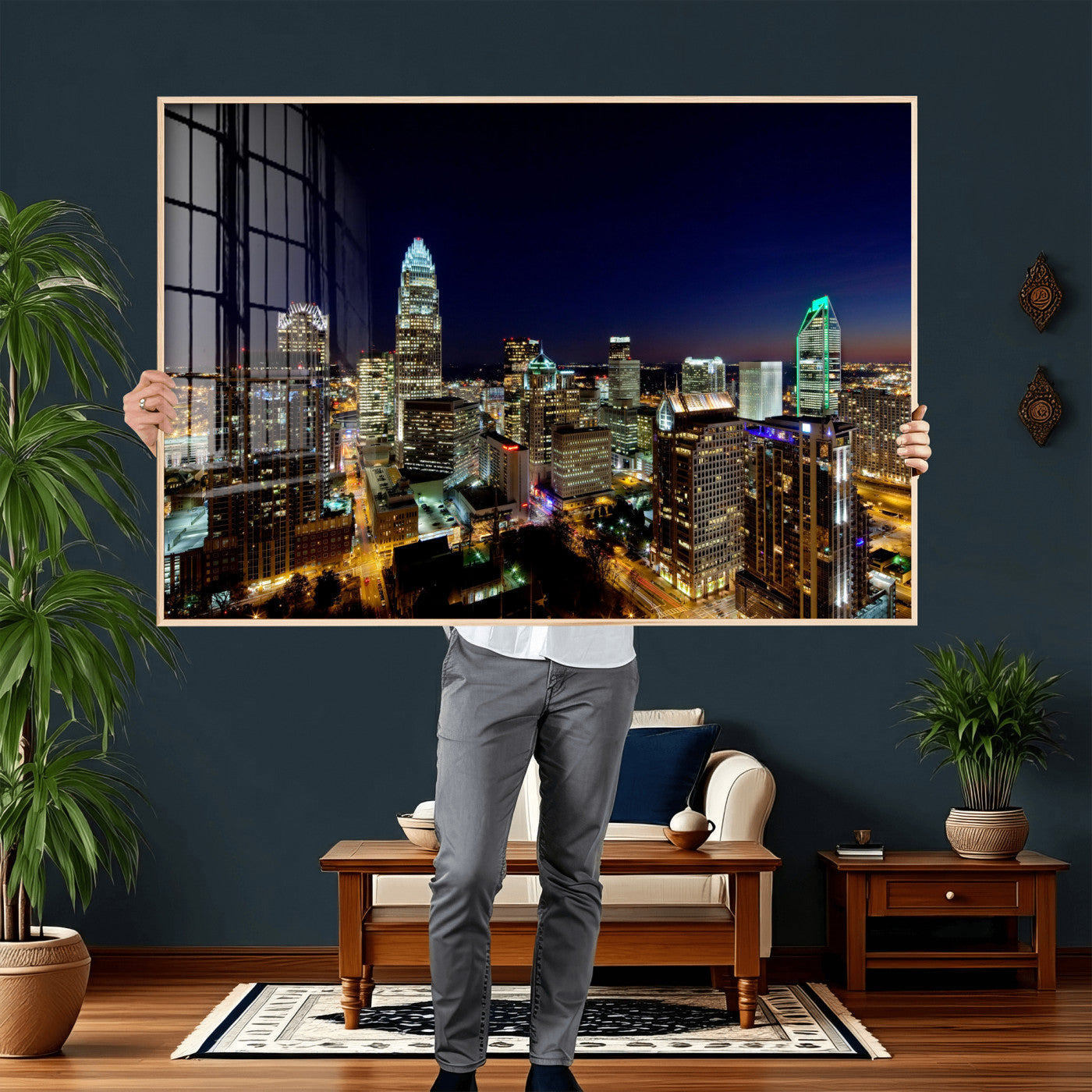 47163738-MGV-CV-36X24 - Atlanta Skyline Wall Art Canvas Print, Atlanta Downtown Night Cityscape Print for Modern Urban Wall Decor
