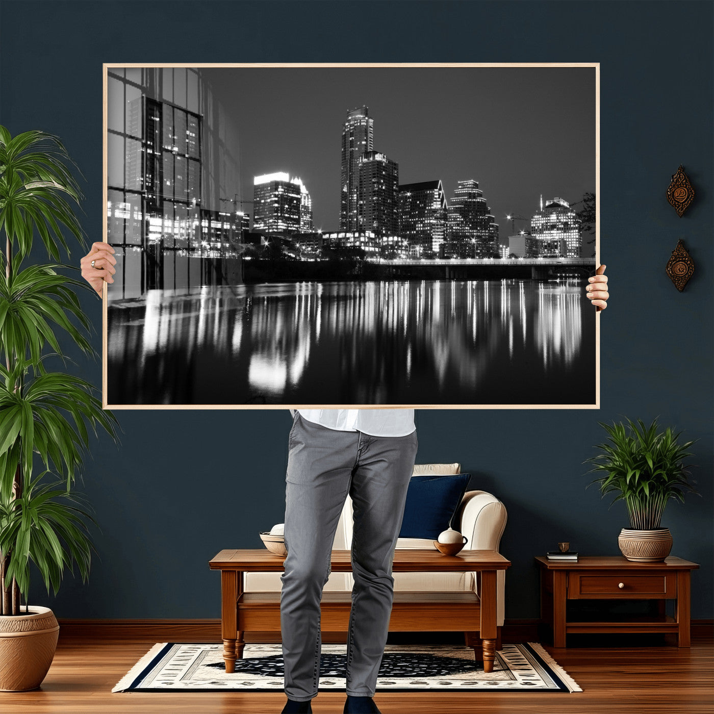38129554-MGV-CV-36X24 - Austin Skyline Wall Art Canvas Print, Austin Downtown Night Cityscape Print for Modern Urban Wall Decor