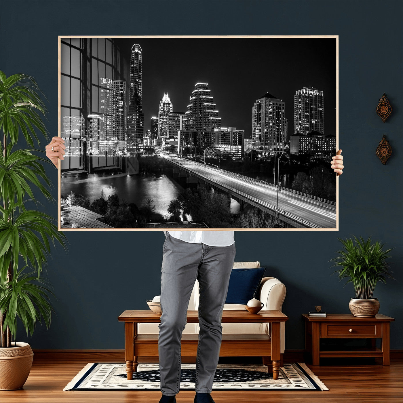 37531750-MGV-CV-36X24 - Austin Skyline Wall Art Canvas Print, Austin Downtown Night Cityscape Print for Modern Urban Wall Decor