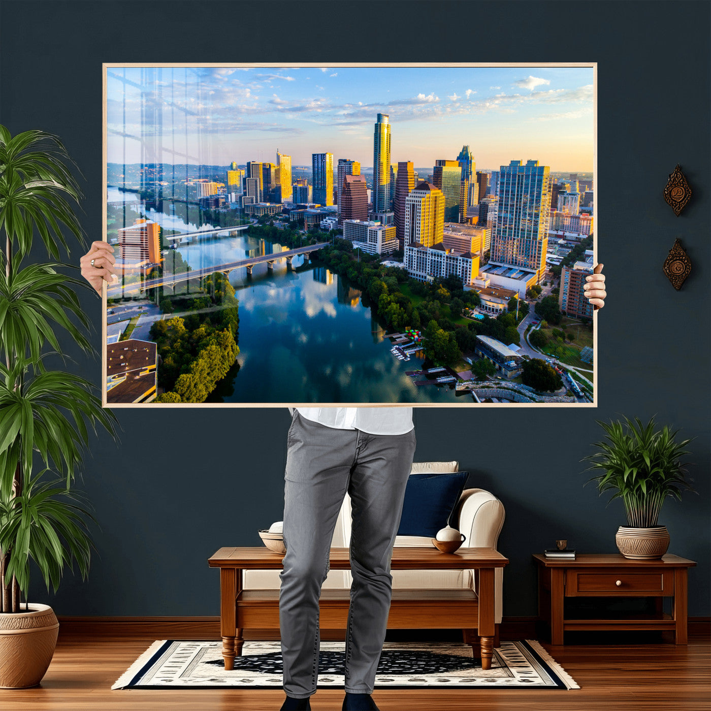 33675326-MGV-CV-36X24 - Austin Skyline Wall Art Canvas Print, Austin Downtown Night Cityscape Print for Modern Urban Wall Decor