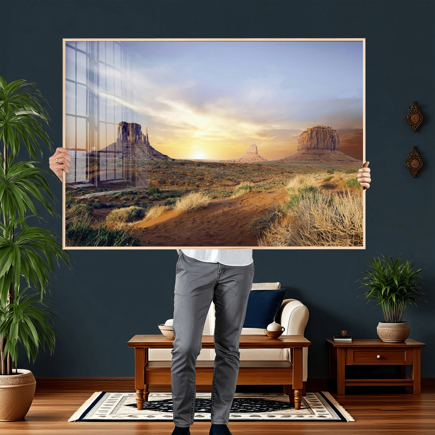14901845-MGV-CV-36X24 - Monument Valley Desert Landscape Wall Art Canvas Print, Southwest Desert Rock Formation Canvas Print, Western Red Rock Panorama Art Printing