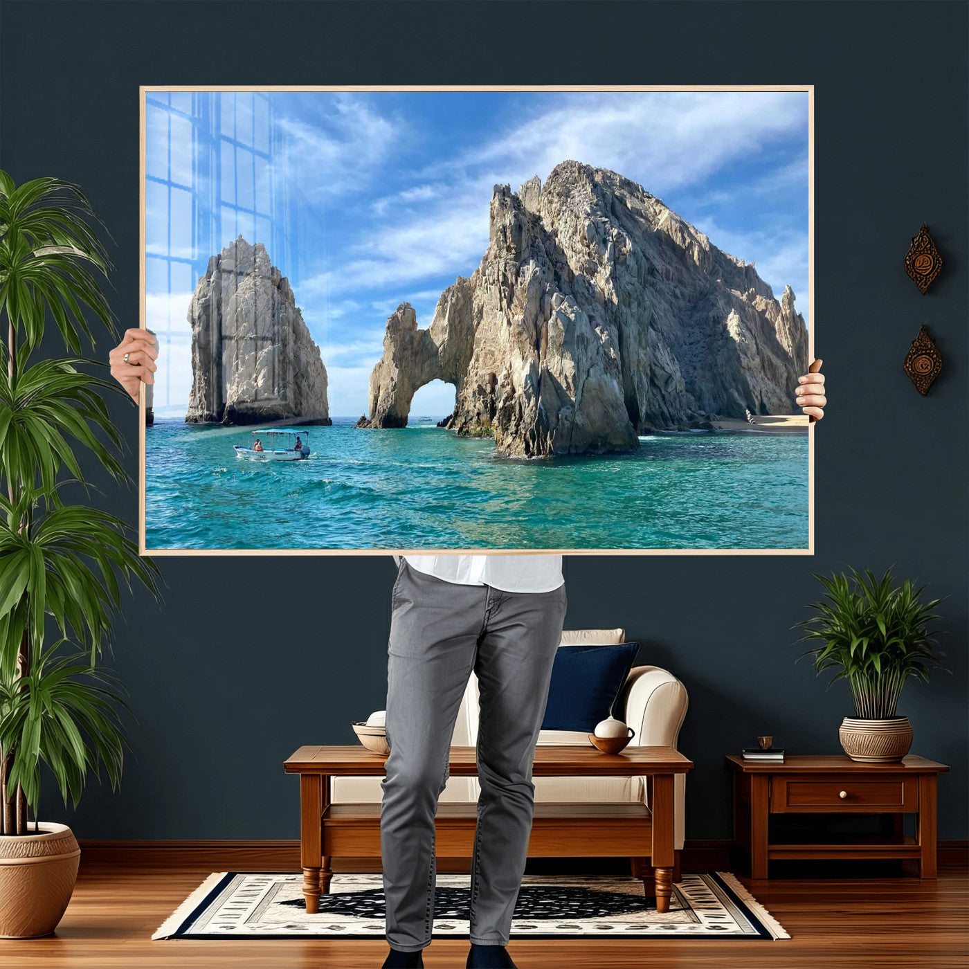 20946478-MGV-CV-36X24 - El Arco Cabo San Lucas Ocean Arch Wall Art Canvas Print, Baja California Rock Arch Seascape Canvas Print, Mexico Coastal Landmark Scenic Art Printing