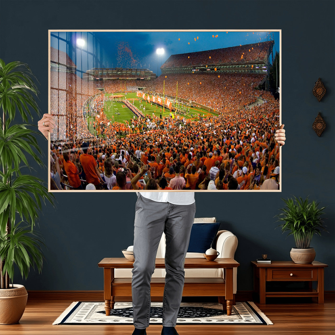 42850097-MGV-CV-36X24 - Clemson Tigers Memorial Stadium Wall Art Canvas Print, Death Valley Football Stadium Artwork, Packed Game Night Crowd Scene
