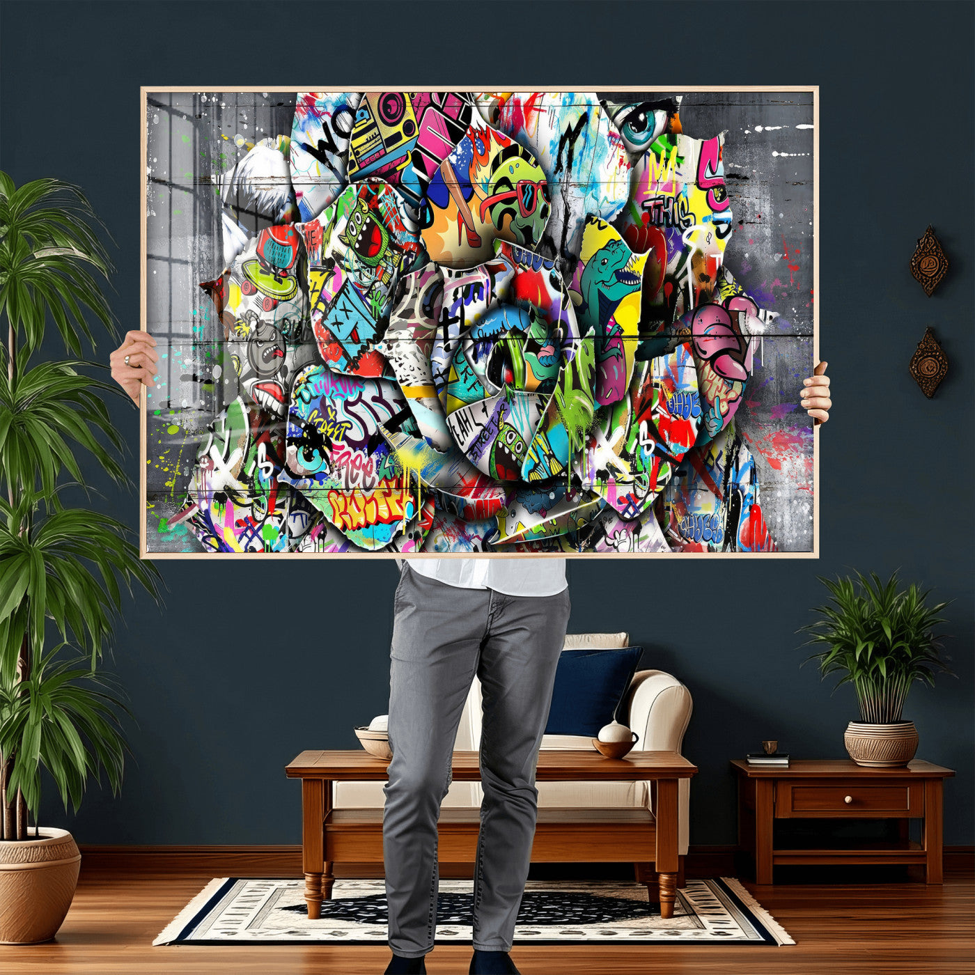 77553344-MGV-CV-36X24 - Abstract Graffiti Collage Street Art Wall Art Canvas Print, Colorful Urban Pop Art Canvas Print, Modern Graffiti Patchwork Contemporary Art Printing