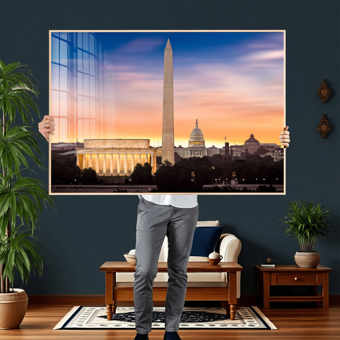 72704063-MGV-CV-36X24 - Washington DC Skyline Wall Art Canvas Print – Lincoln Memorial, Washington Monument & Capitol Artwork Print