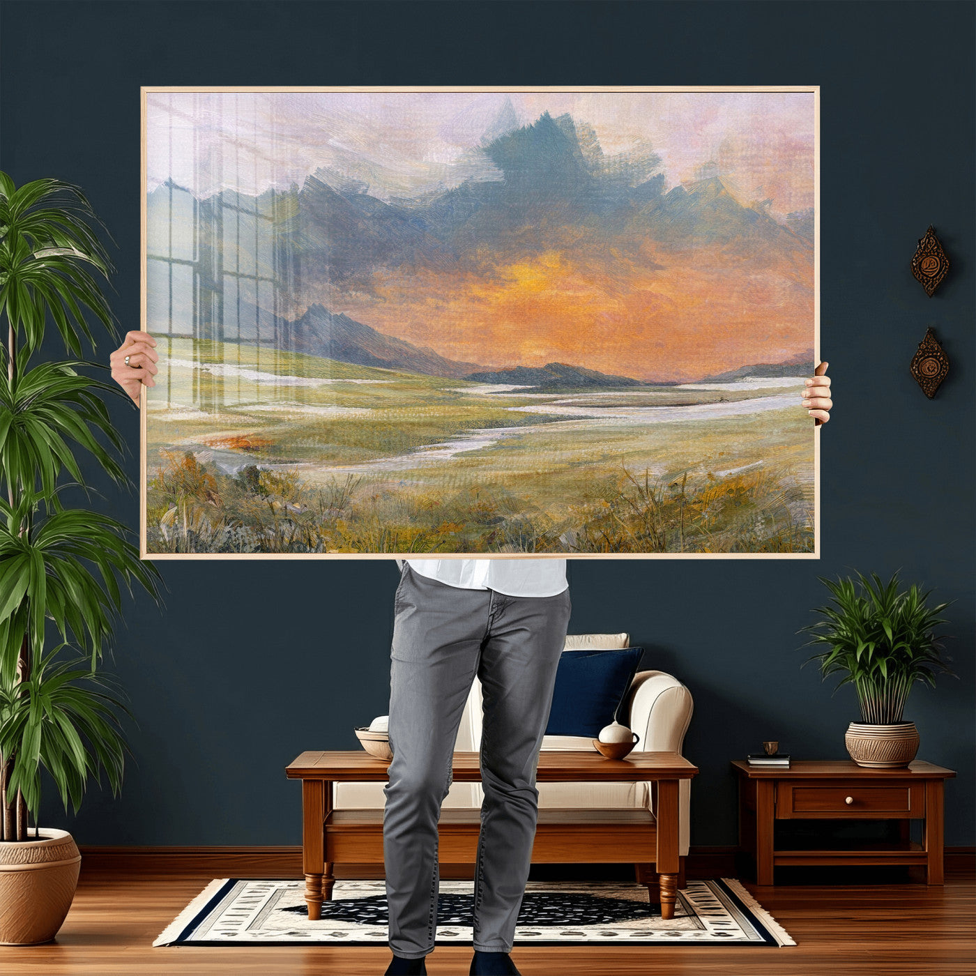 39892091-MGV-CV-36X24 - Mountain Sunset Wall Art Canvas Print Vintage Landscape Panorama Rustic Nature Decor