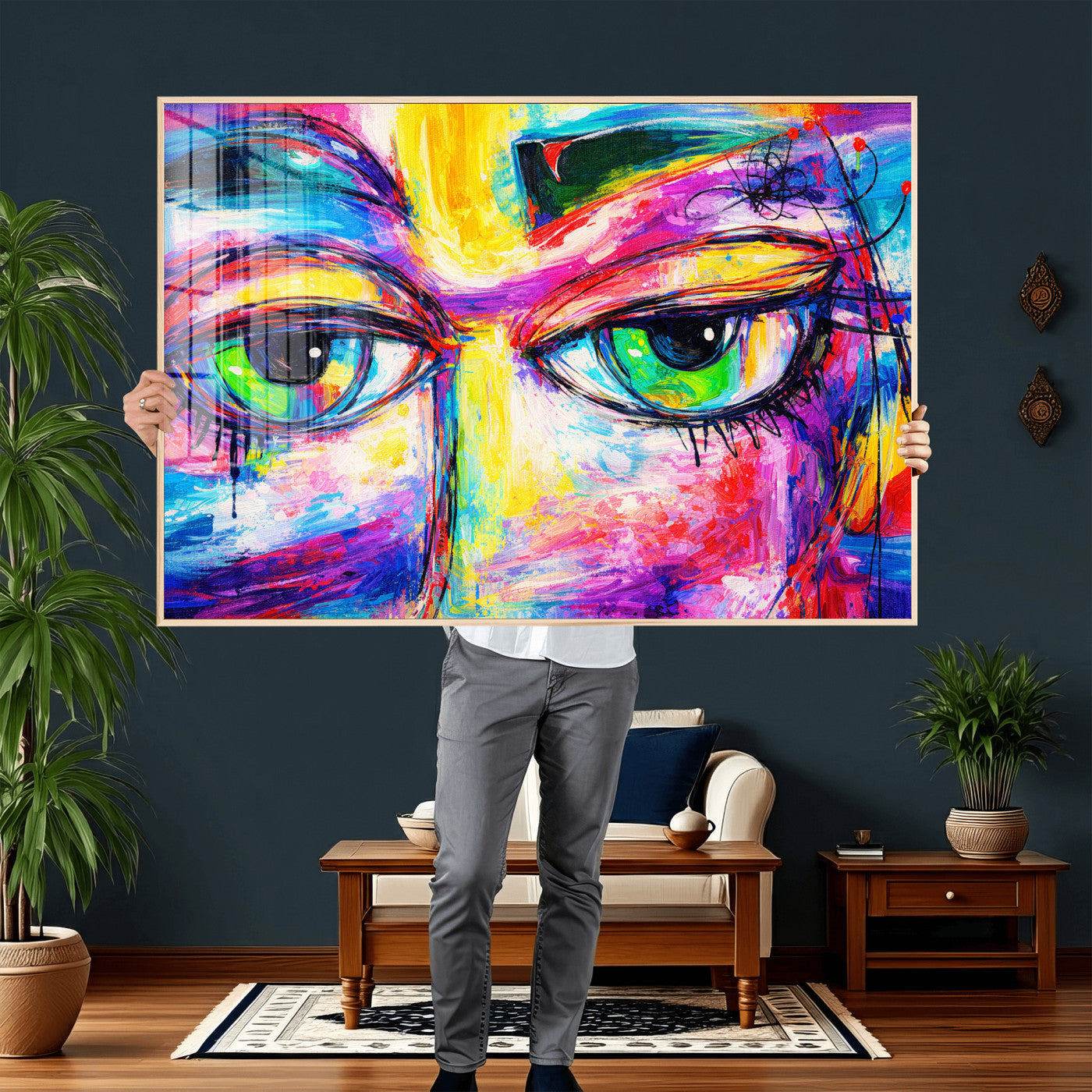 99390655-MGV-CV-36X24 - Colorful Abstract Face Wall Art Canvas Print – Modern Pop Art Portrait Artwork for Contemporary Living Room Decor