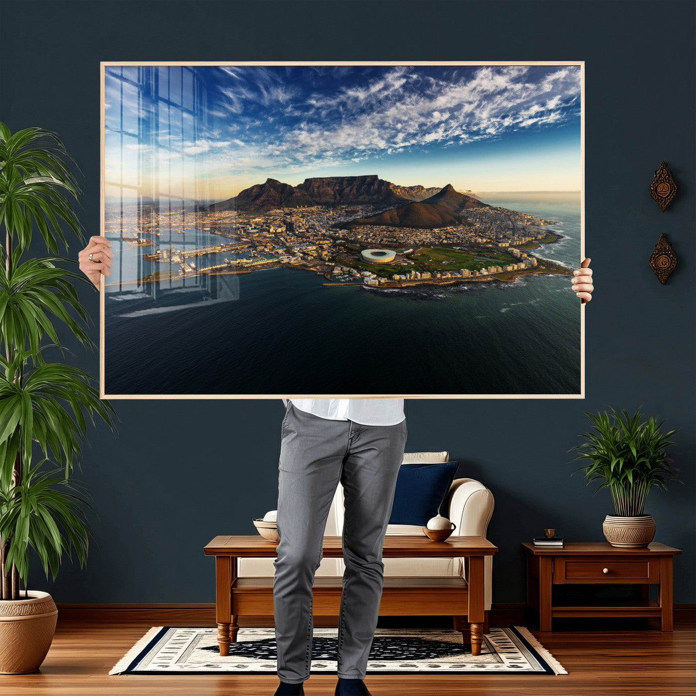 14654591-MGV-CV-36X24 - Cape Town Skyline Wall Art Canvas Print – Table Mountain Coastal Cityscape Artwork for Modern Office Decor