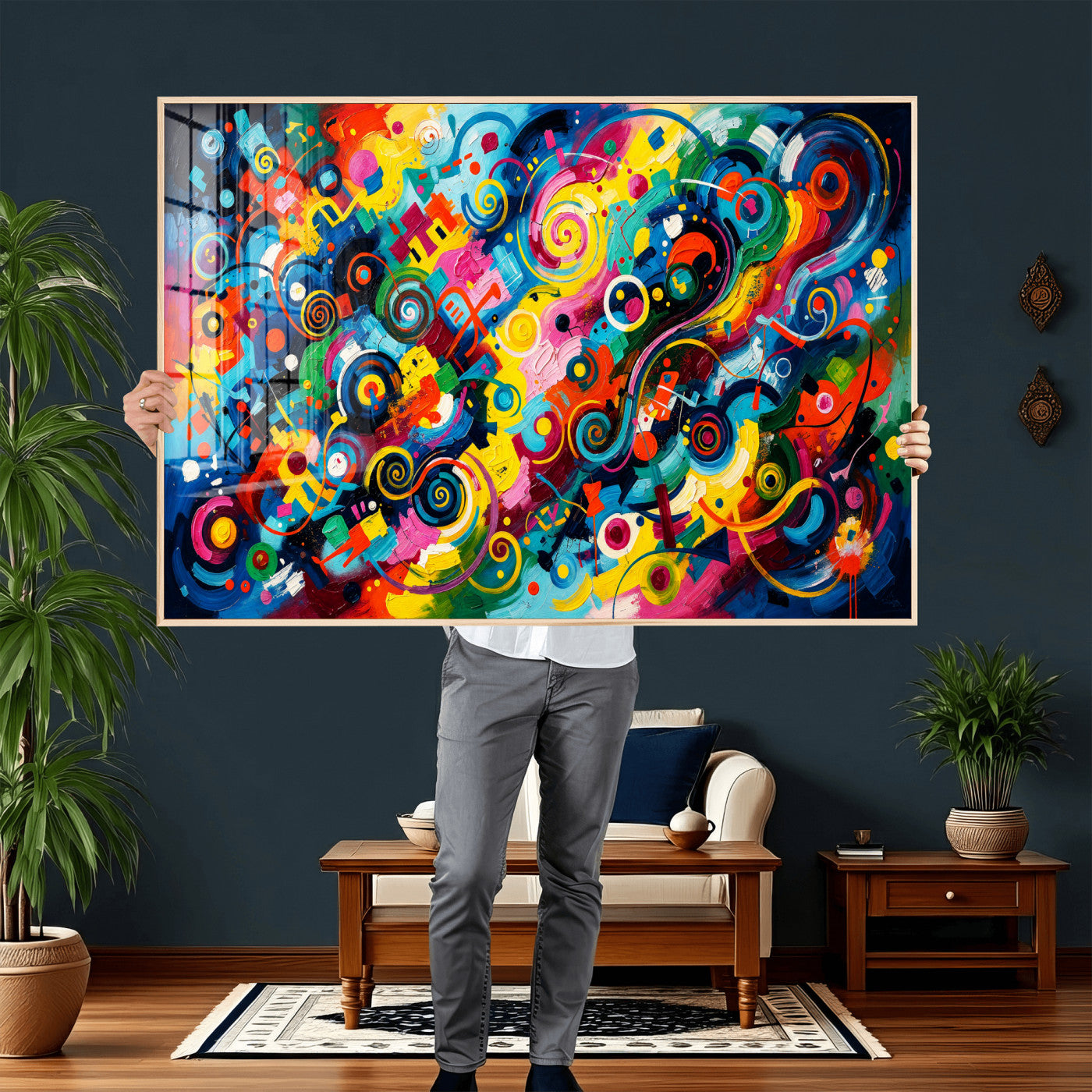 4712069R1-MGV-CV-36X24 - Geometric Abstract Wall Art Canvas Print, Bold Color Abstract Expressionist Painting Print, Modern Geometric Abstract Canvas Art