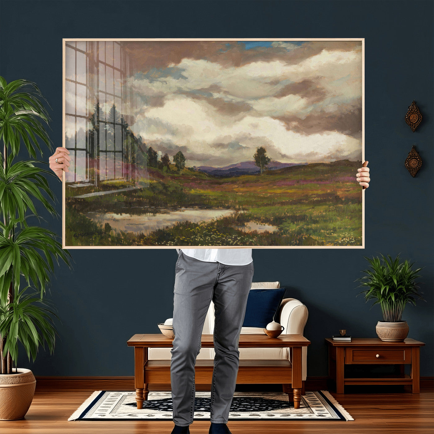 96795851-MGV-CV-36X24 - Gustav Macoun Heathland Canvas Print, Czech Landscape Oil Painting Reproduction, Purple Heather Moorland Art, Vintage European Nature Decor