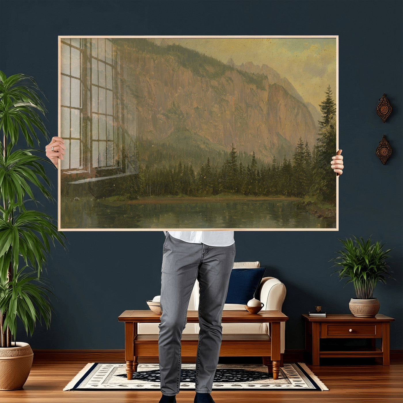 76844524-MGV-CV-36X24 - Frederic Edwin Church Hintersee Canvas Print, Hudson River School Mountain Lake Painting 1868, American Romantic Landscape, Vintage Nature Wall Art