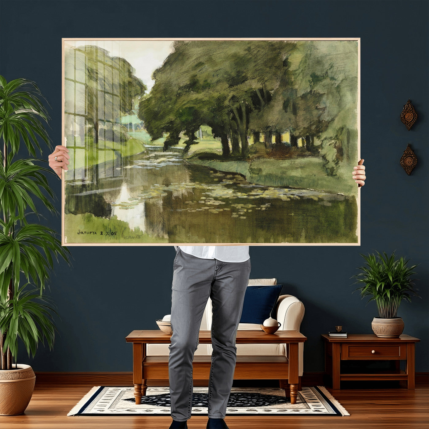 54446767-MGV-CV-36X24 - Anders Zorn Watercolor Canvas Print, Örtofta 1905 Swedish River Landscape, Impressionist Nature Art, Scandinavian Wall Decor, Plein Air Painting Print