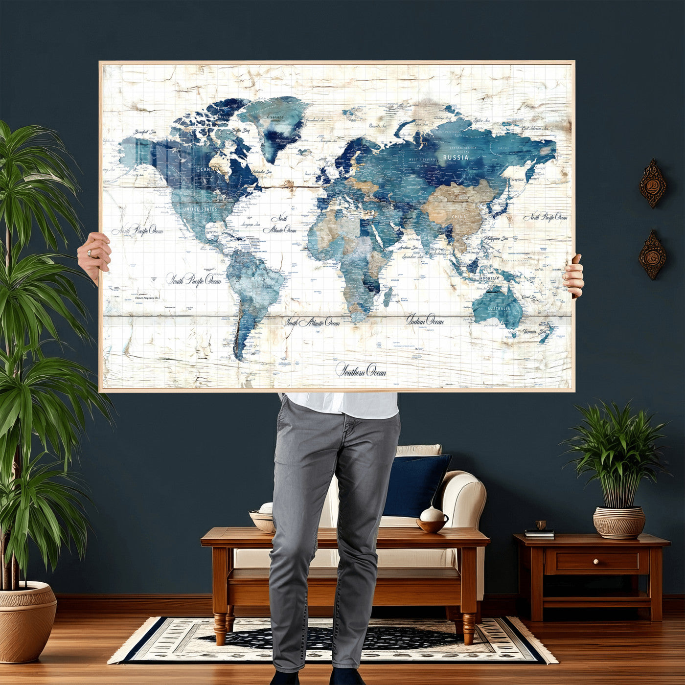 86799232-MGV-CV-36X24 - Watercolor World Map Canvas Wall Art Print – Abstract Colorful Travel Wall Decor