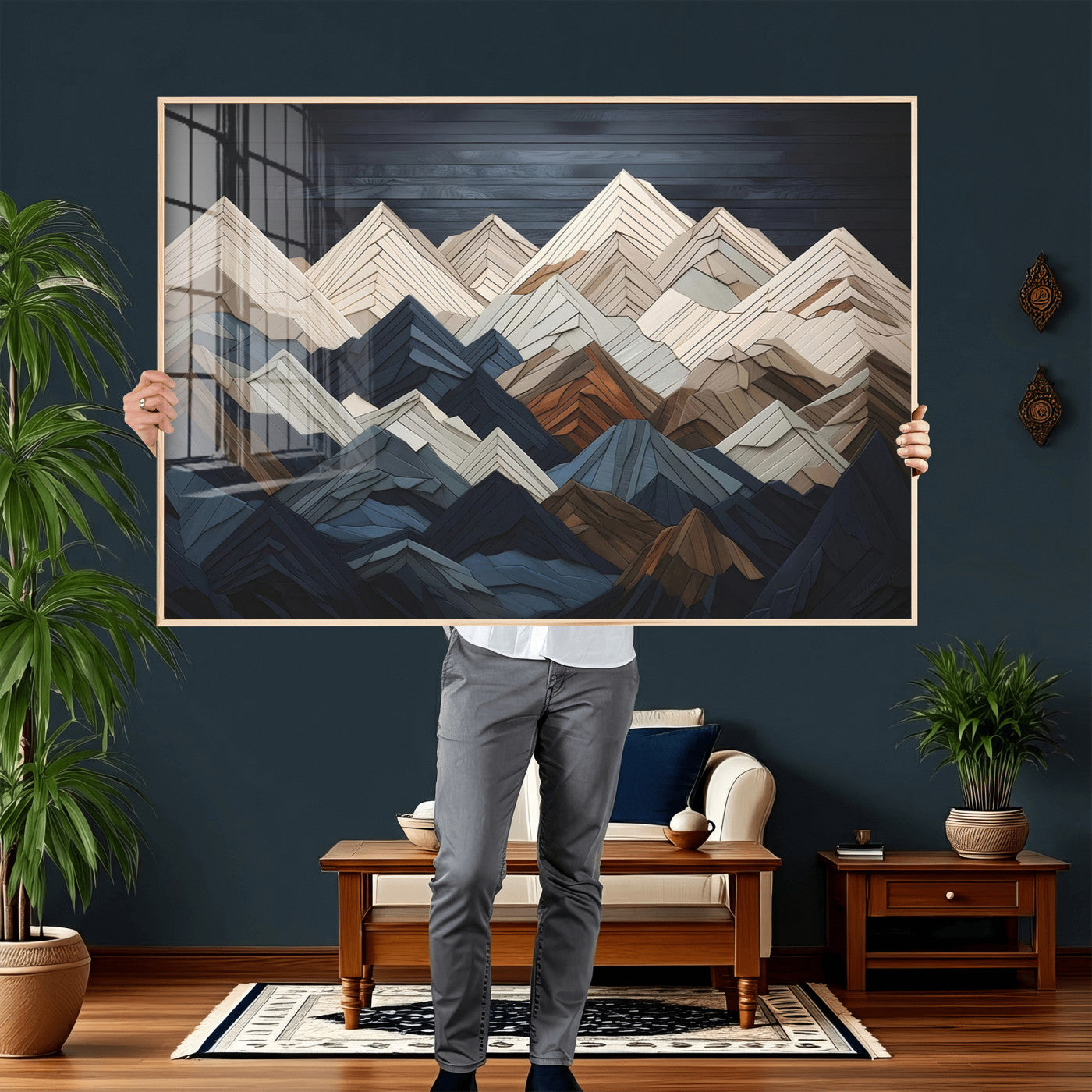 12896-MGV-CV-36X24 - Wood Mountain Wall Art | Mountain Canvas Print Wood Decor | Ready to Hang for Cabin Decor