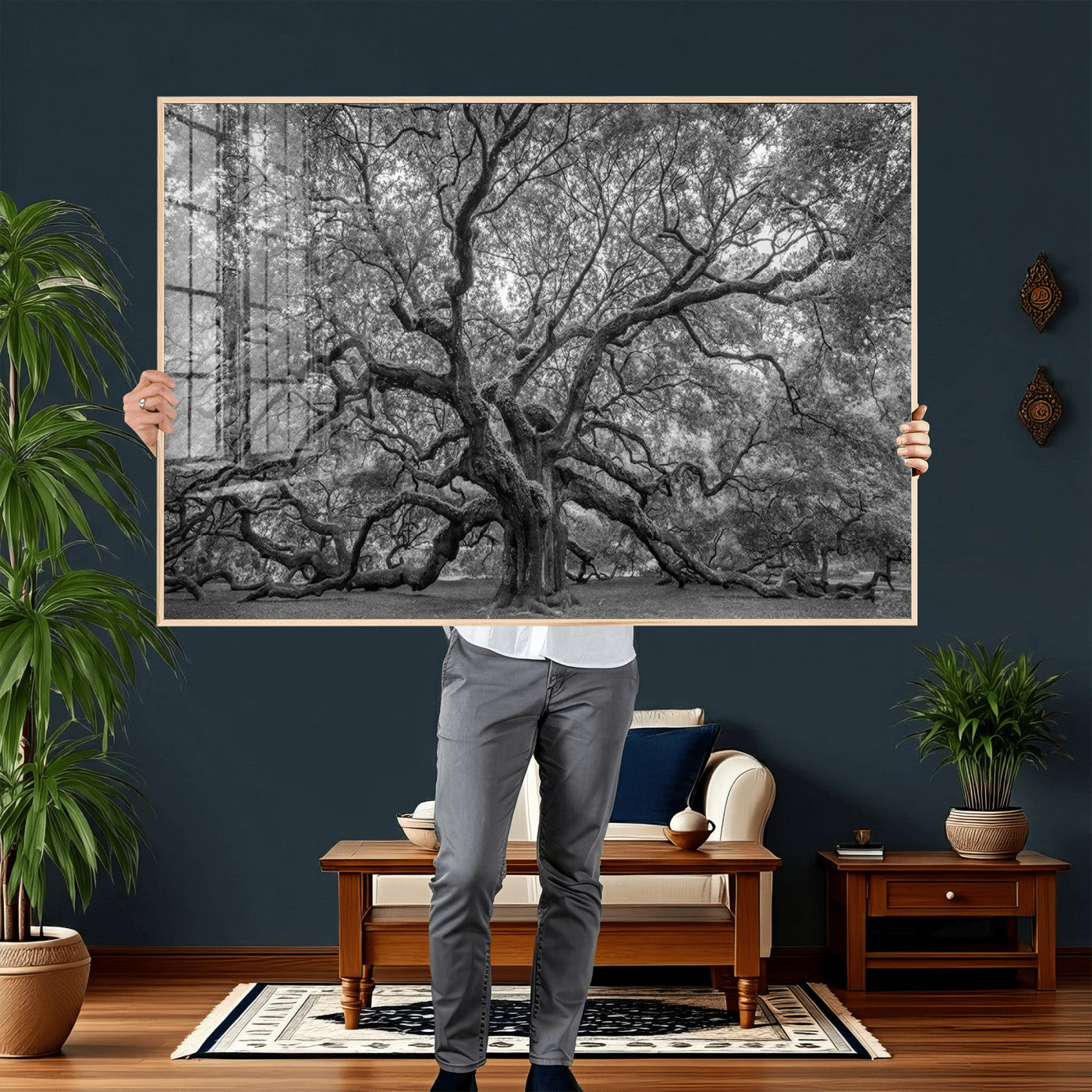 97240-MGV-CV-36X24 - Large Angel Oak Tree Black and White Canvas Print