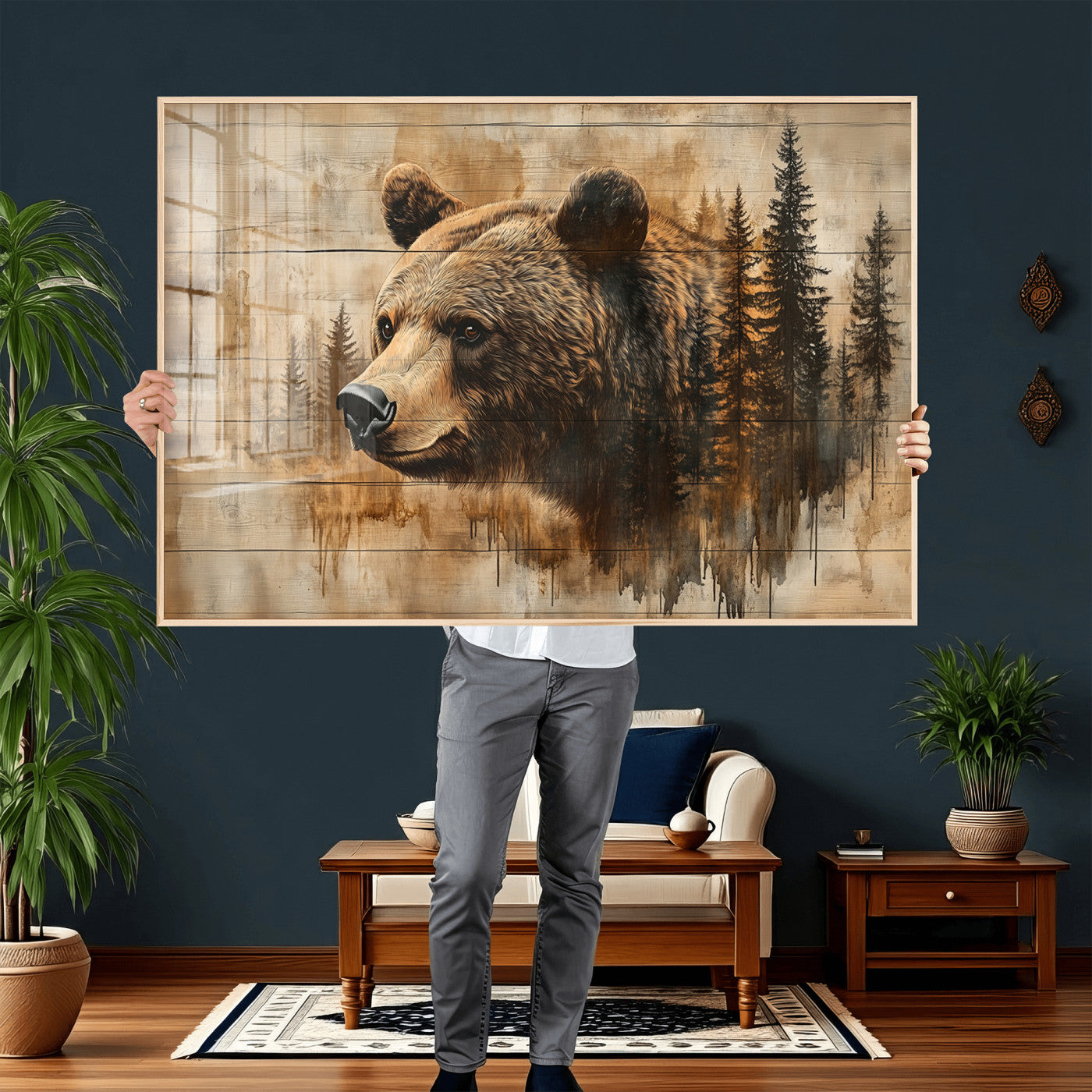 48378-MGV-CV-36X24 - Rustic Grizzly Bear Wall Art, Abstract Grizzly 399 Bear Wall Art Canvas Print - Woodland Wildlife