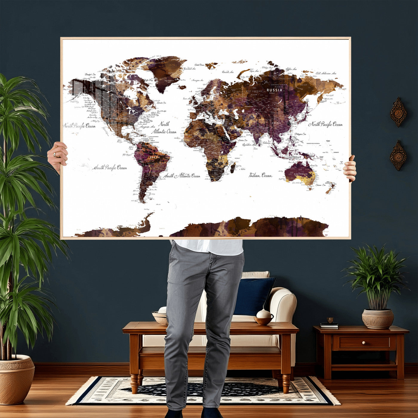 50611-MGV-CV-36X24 - Push Pin World Map Canvas Print – Framed Wall Art for Couples to Track Their Travels – Anniversary