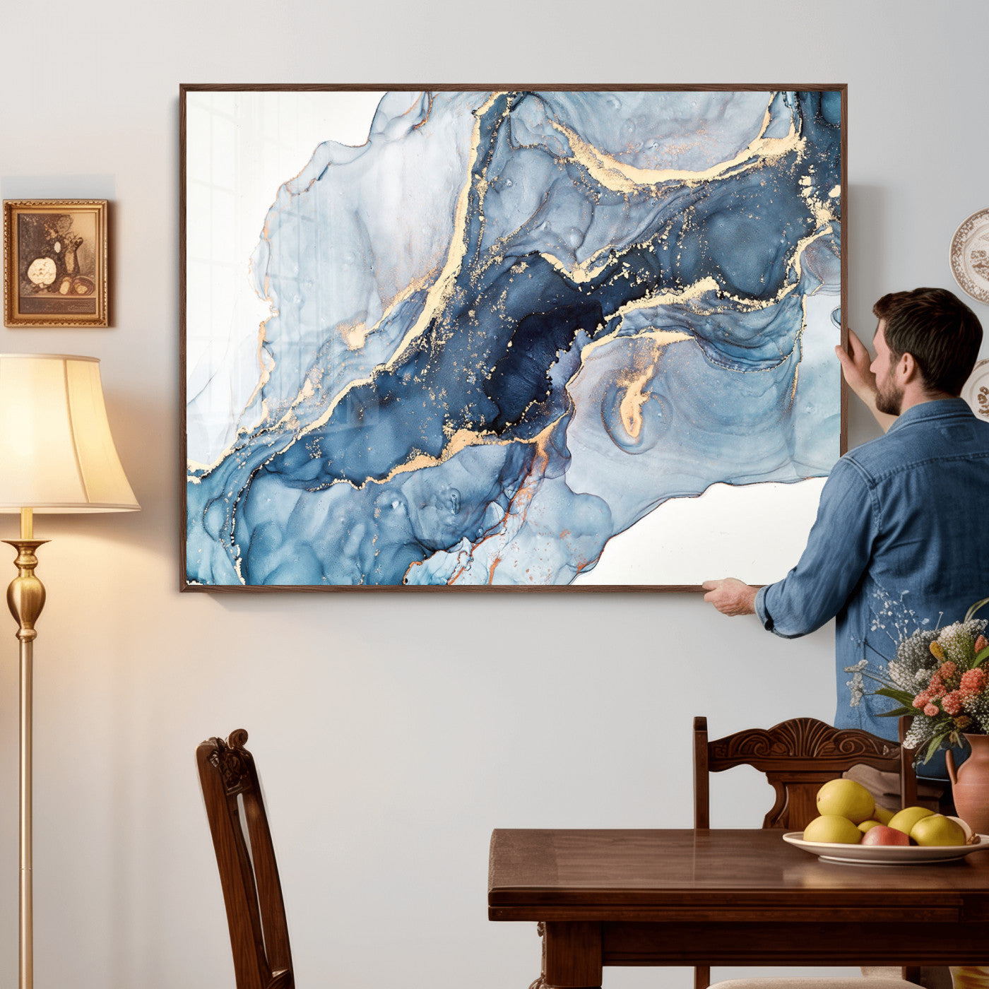 33782-MGV-CV-36X24 - Abstract Art Print - Blue Abstract Canvas Wall Art Print Abstract Art Fluid Effect Marble Wall Art
