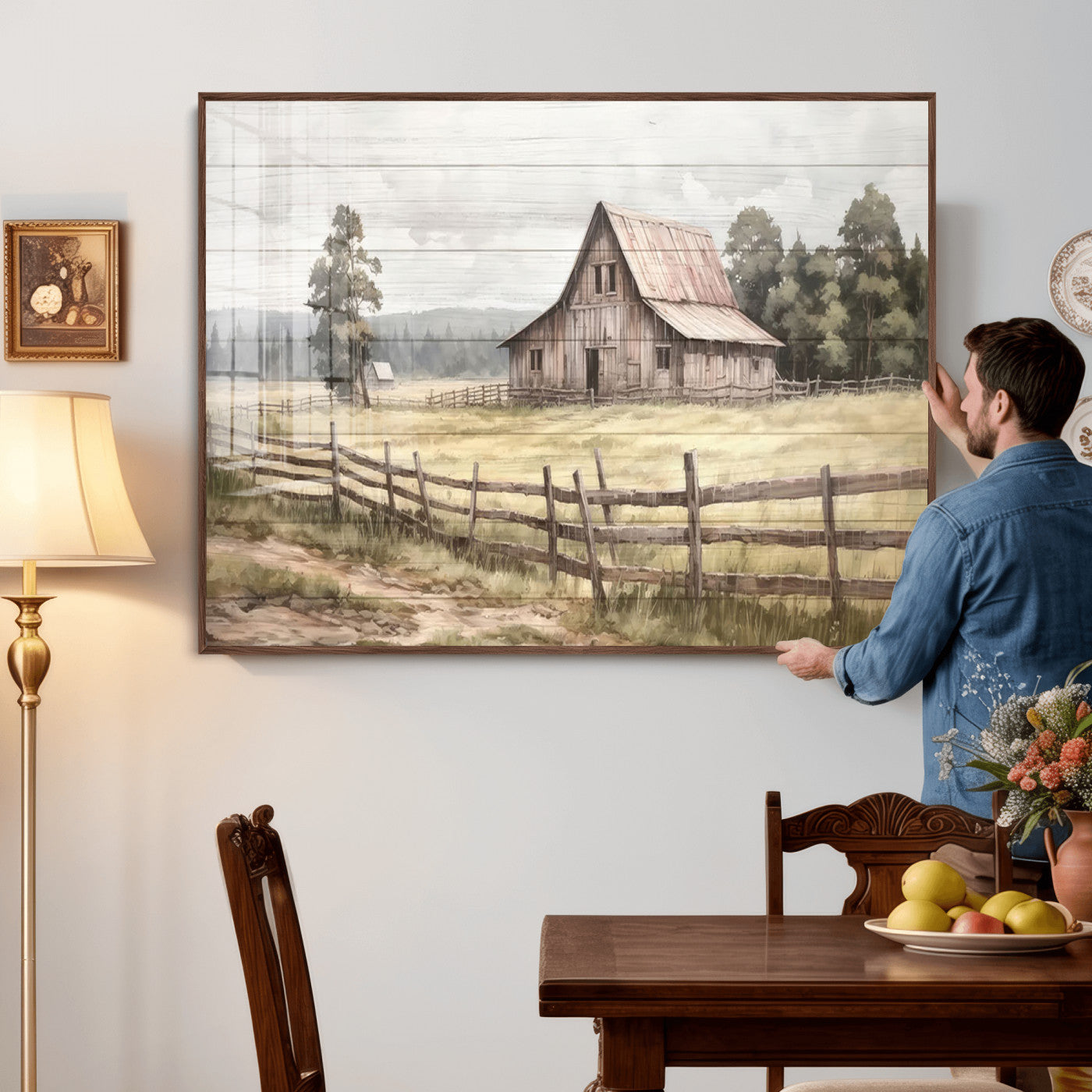87489-MGV-CV-36X24 - Rustic Farmhouse Barn Wall Art | Framed Gallery Wrap Barn  Giclee Canvas Print for Farmhouse Decor