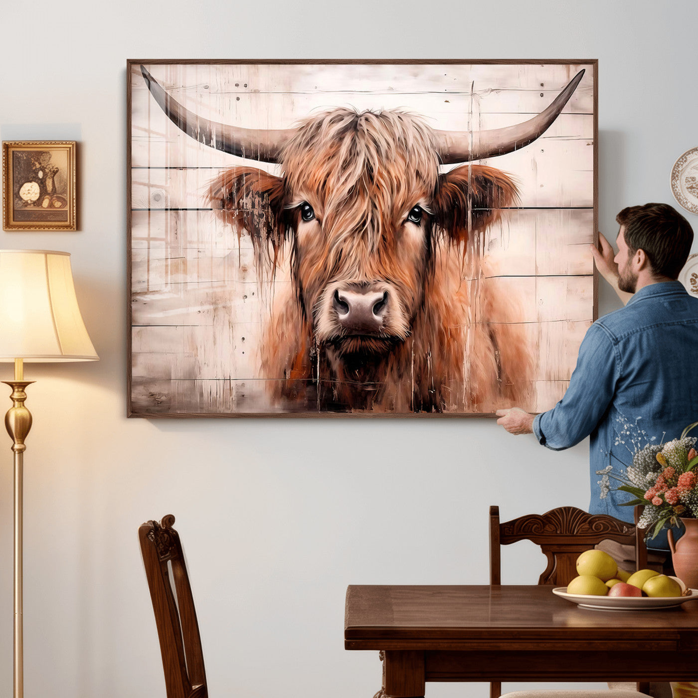 93730-MGV-CV-36X24 - Vintage Scottish Highland Cow Cattle Art Print Farmhouse Wall Art Canvas Print