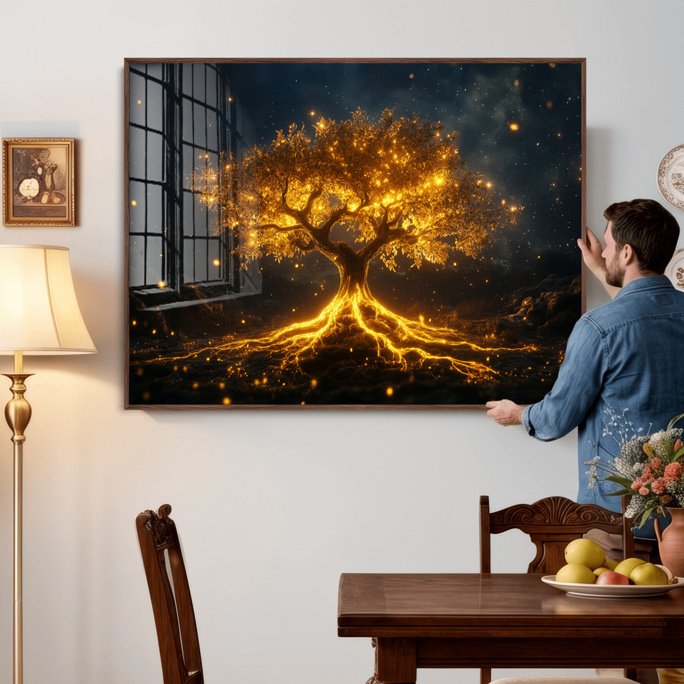 60194-MGV-CV-36X24 - Golden Tree of Life Canvas Wall Art Print - Majestic Tree of Life Print for Living Room and Office Decor