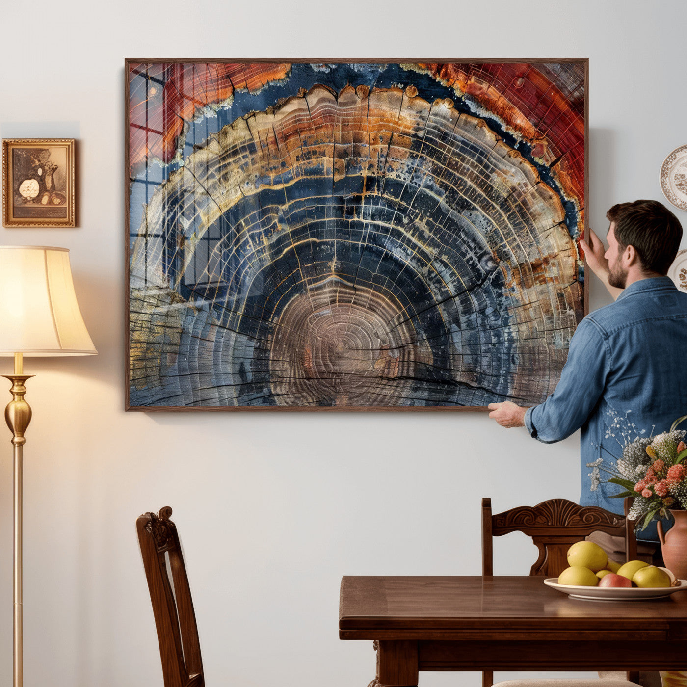 63519-MGV-CV-36X24 - Abstract Tree Ring Wall Art Canvas Print – Colorful Framed Minimalist Nature Tree Rings Home Artwork for Home and Office Decor