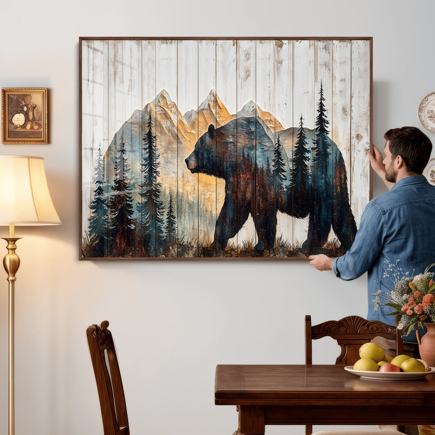 90077-MGV-CV-36X24 - Rustic Bear Wall Art - Grizzly 399 Bear Wall Art - Mountain Wood Canvas Wall Art - Nature Theme