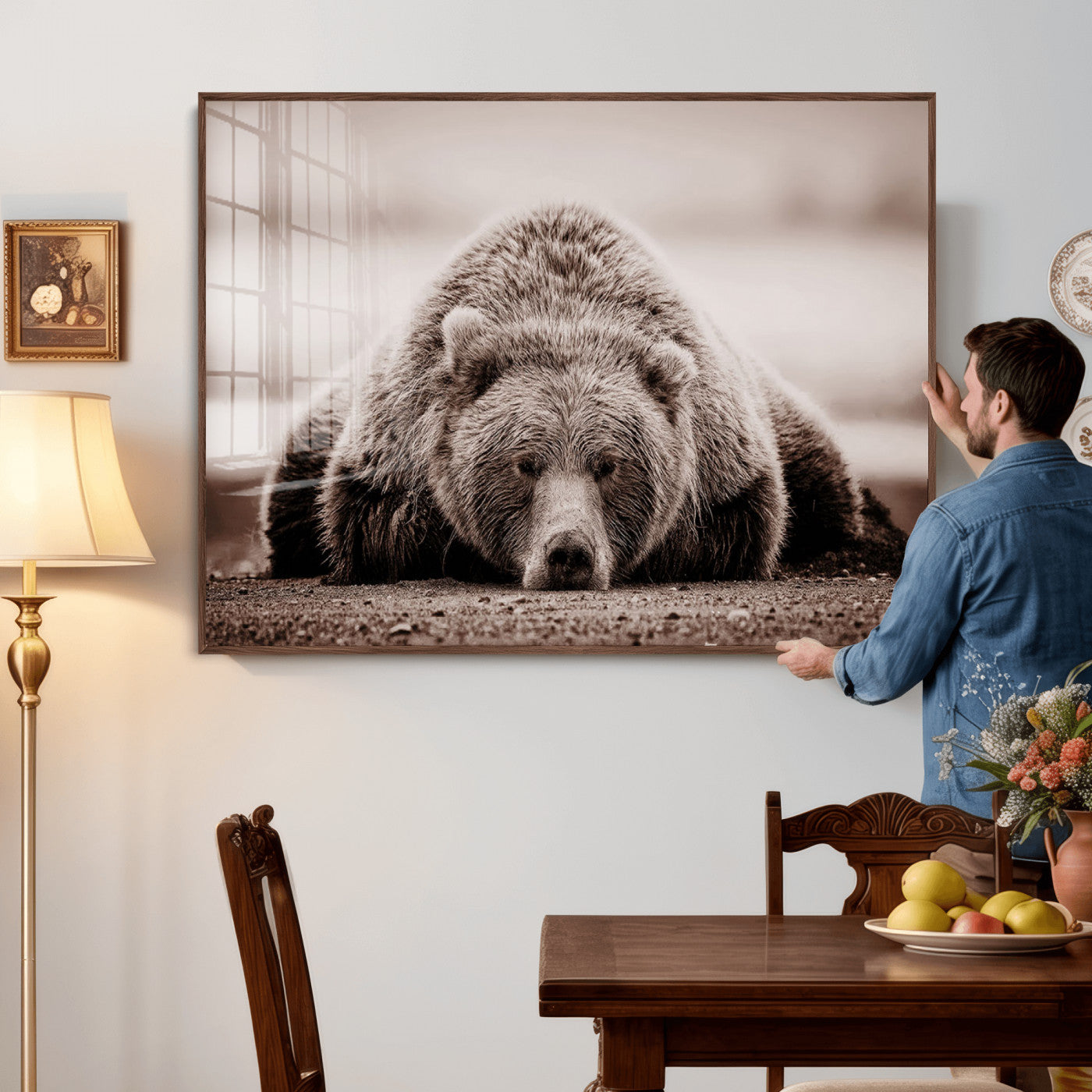20611-MGV-CV-36X24 - Grizzly Bear Wall Art Print - Bear Canvas Wall Art - Rustic Bear Portrait Canvas Print for Cabin