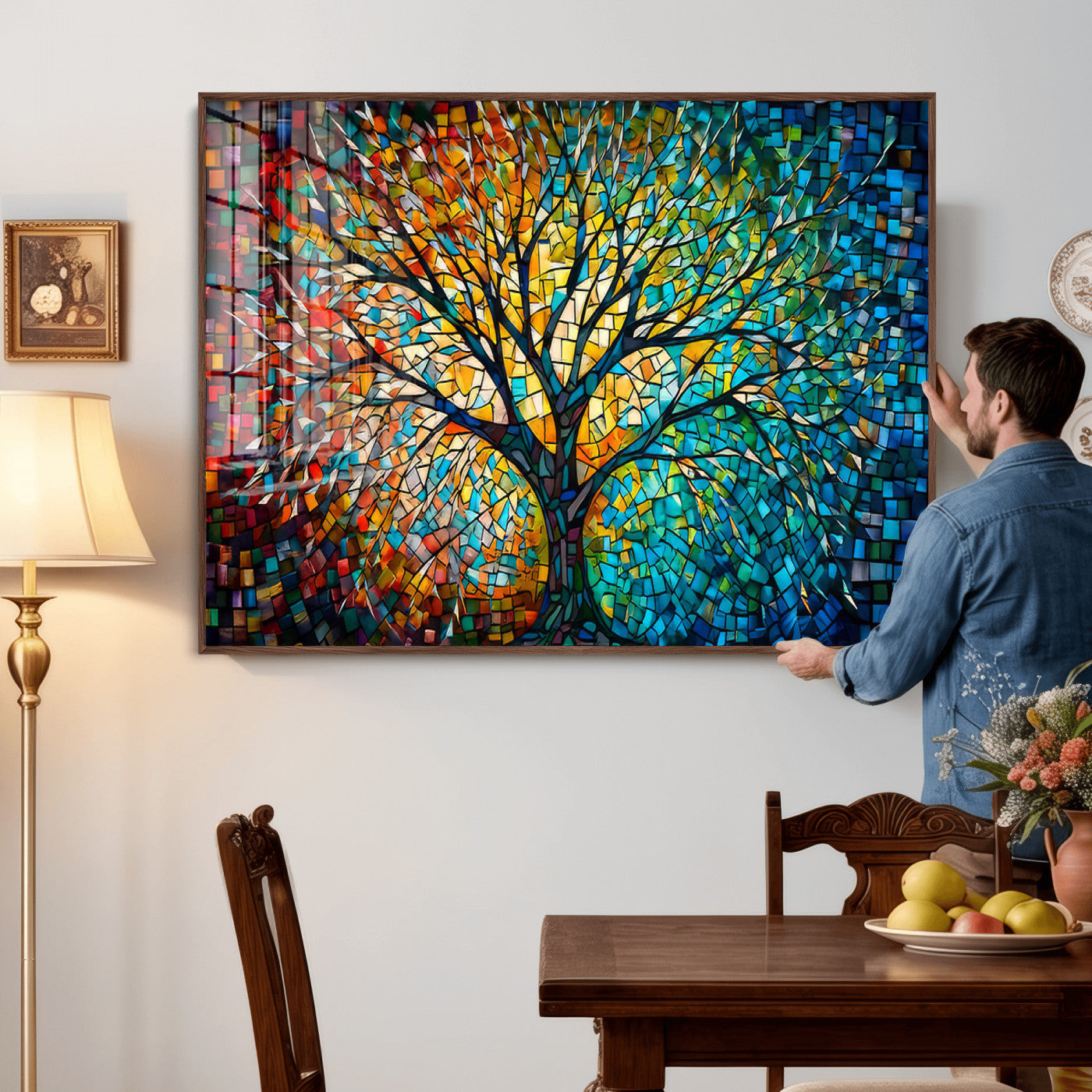 99325-MGV-CV-36X24 - Yggdrasil Tree of Life Wall Art Print Canvas | Mosaic Style 3-Panel Canvas Print