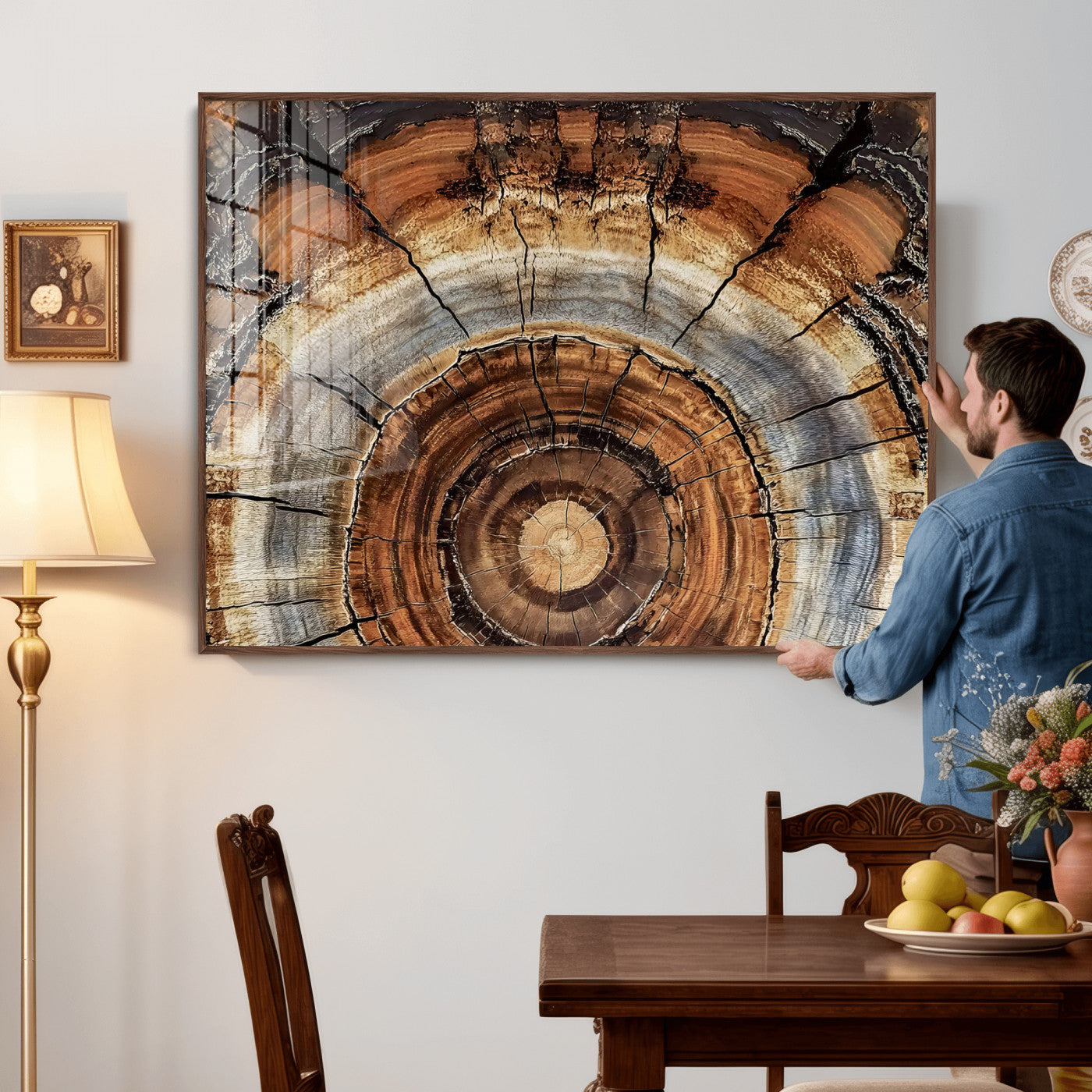15184146-MGV-CV-36X24 - Tree Rings Wall Art Canvas Print, Framed Wood Texture Art Picture Print, Rustic Pattern Perfect Rustic Organic Decor Artwork