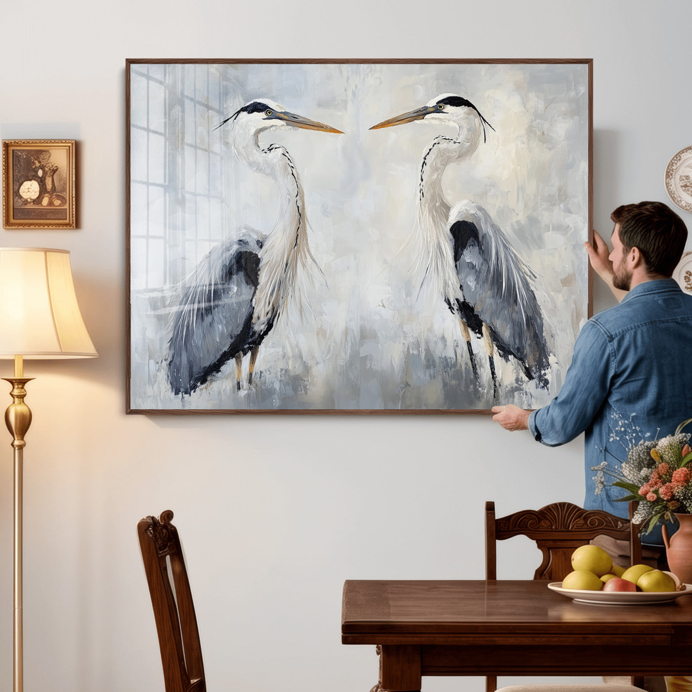 90806932-MGV-CV-36X24 - Heron Wall Art Wall Art Canvas Print, Framed Bird Canvas Decor Art Picture Print, Nature Inspired Perfect Coastal Minimalist Decor Artwork