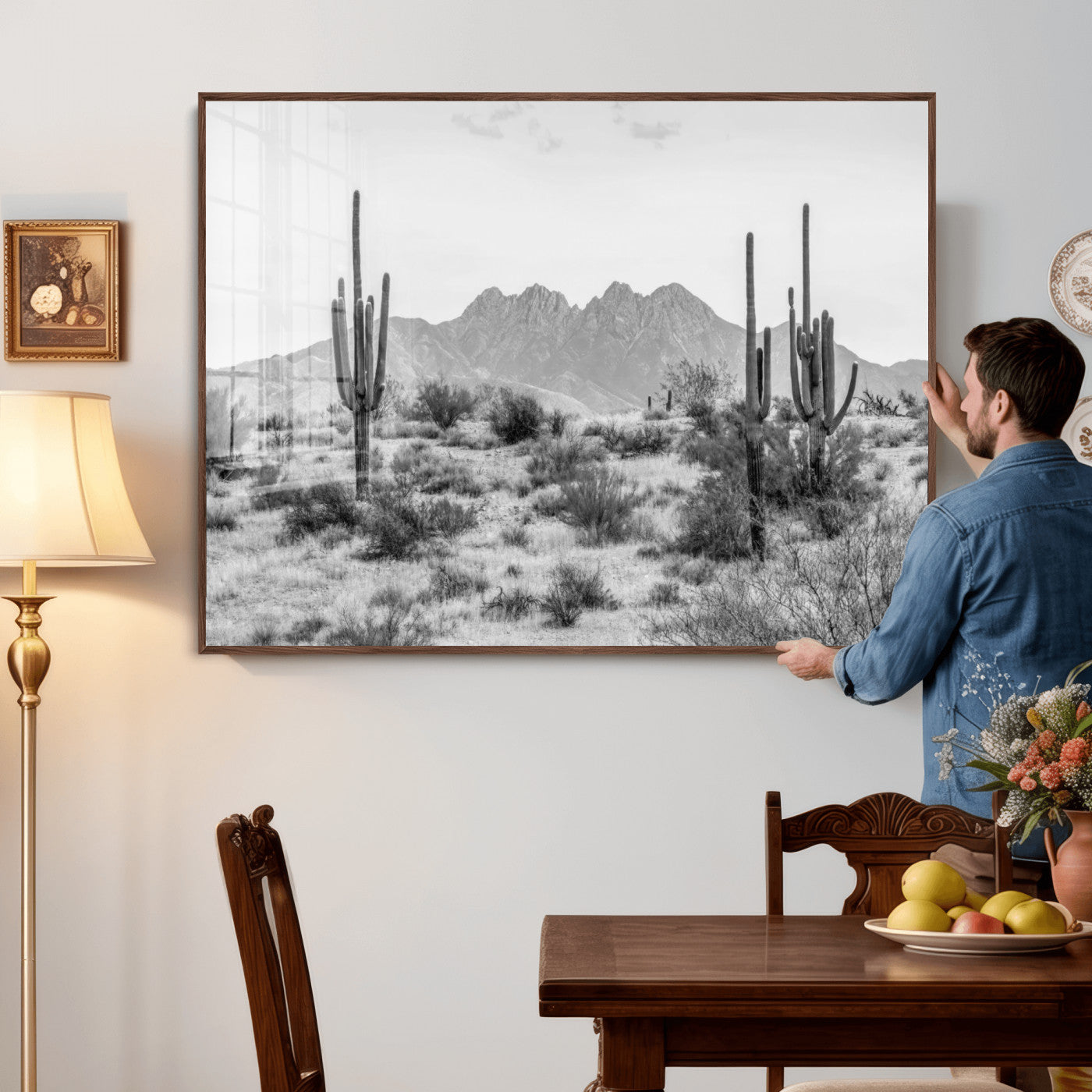 97436PHN-MGV-CV-36X24 - Black White Arizona Desert Canvas Wall Art Cactus Farmhouse Wall Art