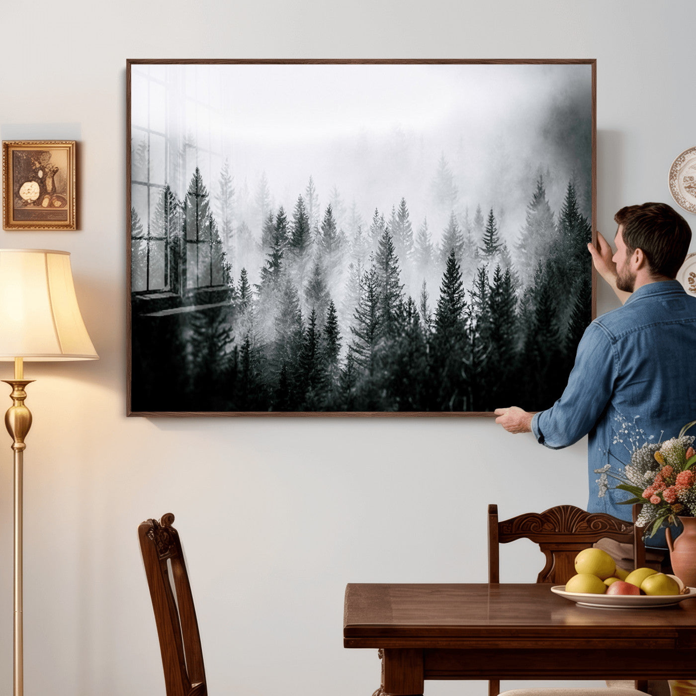 87750525-MGV-CV-36X24 - Foggy Forest Wall Art Canvas Print – Mountain Woodland Landscape Photography for Minimal Nature Home Decor