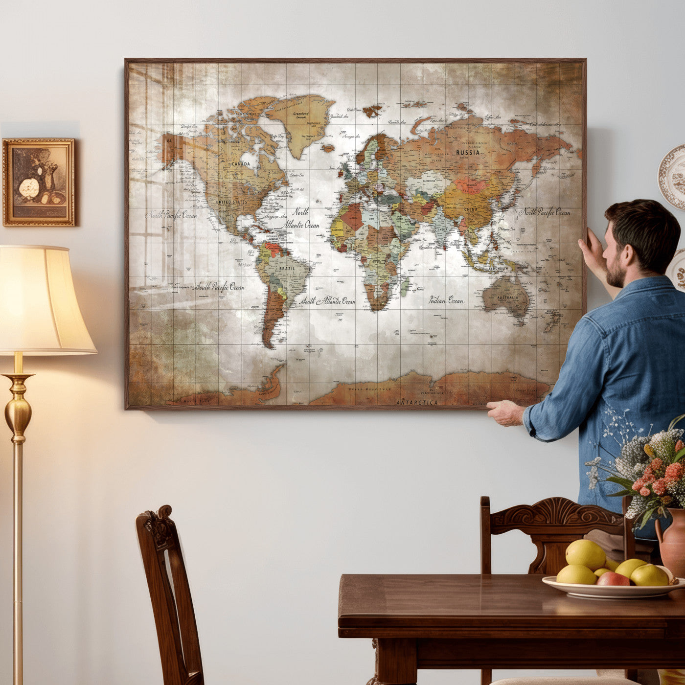 51643807-MGV-CV-36X24 - World Map Wall Art Canvas Print, Modern Decorative Framed Map Artwork Prints for Living Room, Office, Bedroom Wall Decor