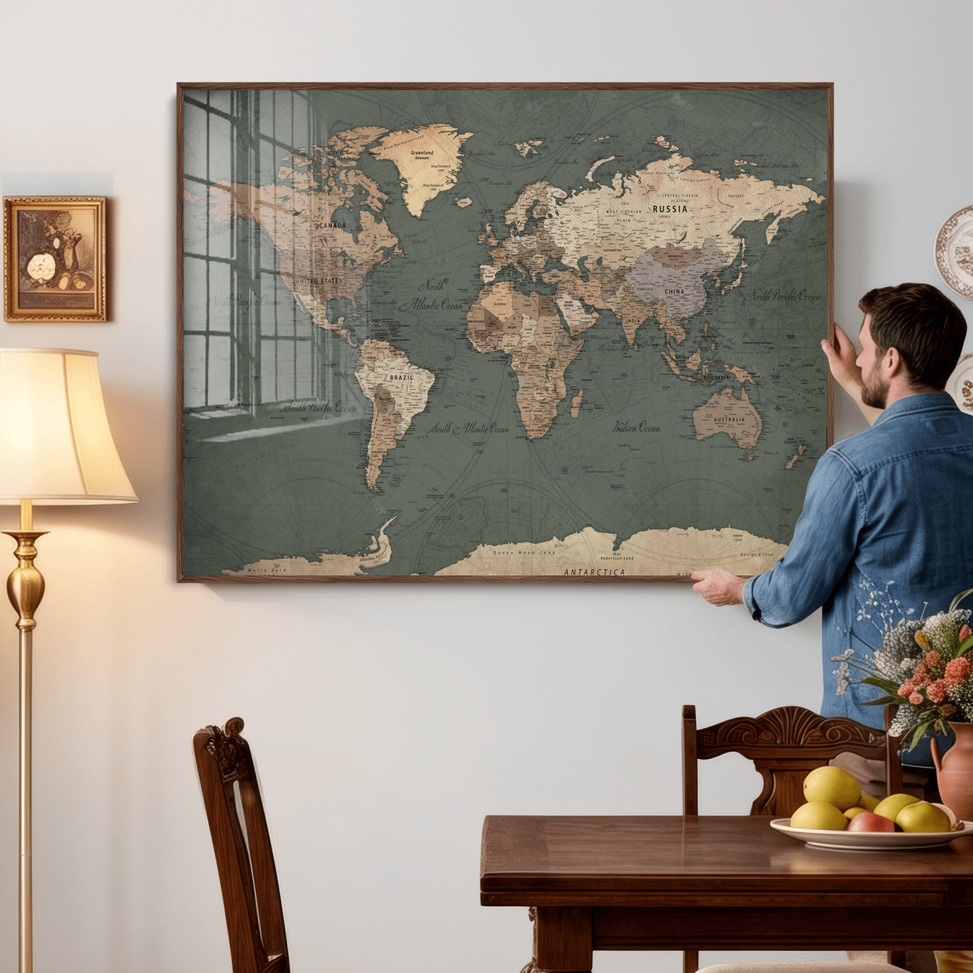 84619399-MGV-CV-36X24 - World Map Wall Art Canvas Print, Modern Decorative Framed Map Artwork Prints for Living Room, Office, Bedroom Wall Decor