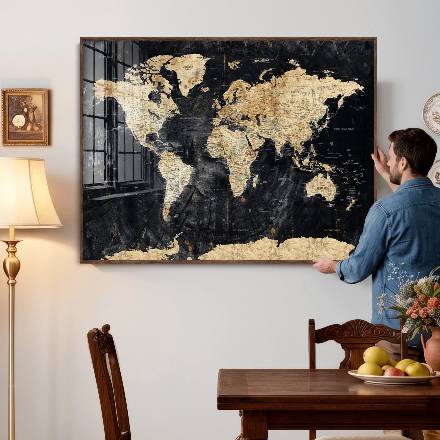 45535041-MGV-CV-36X24 - World Map Wall Art Canvas Print, Modern Decorative Framed Map Artwork Prints for Living Room, Office, Bedroom Wall Decor
