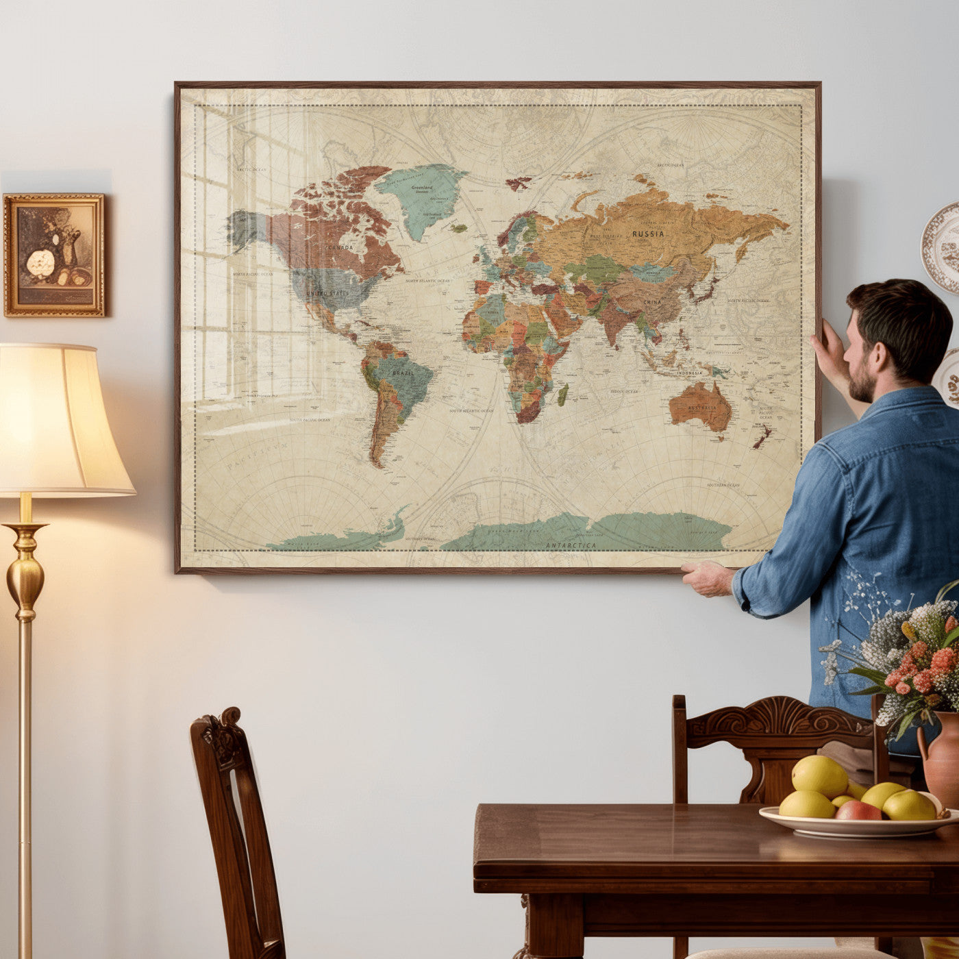 68428598-MGV-CV-36X24 - World Map Wall Art Canvas Print, Modern Decorative Framed Map Artwork Prints for Living Room, Office, Bedroom Wall Decor